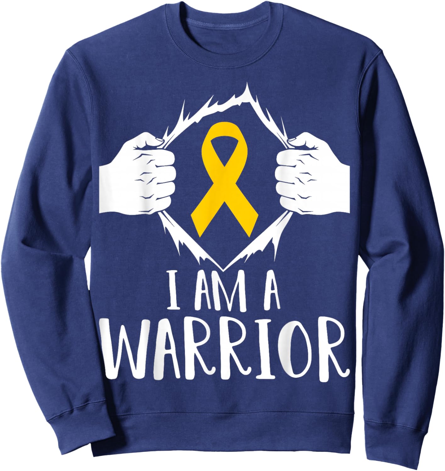 I Am A Warrior Childhood Cancer Survivor Gold Ribbon Sweatshirt - Sweatshirt | Navy