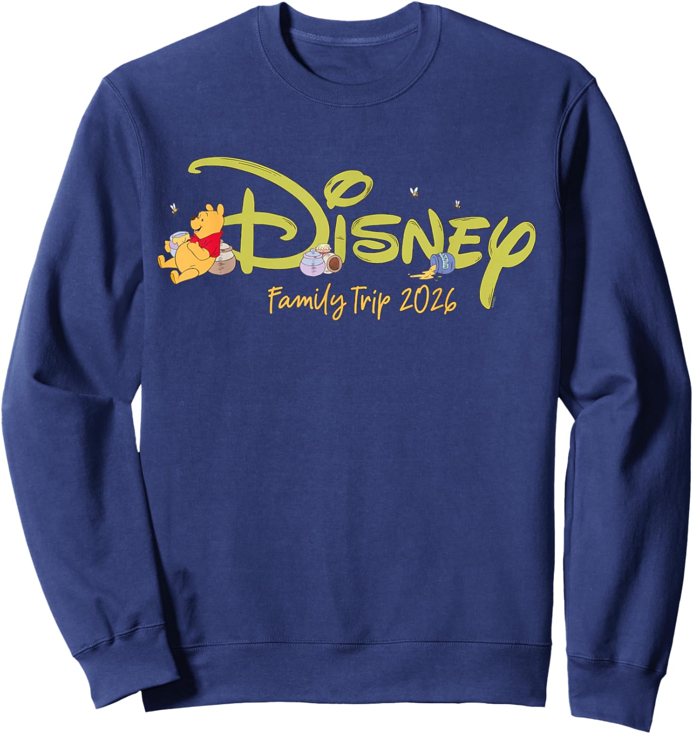 Disney Winnie The Pooh Script Logo Family Trip 2026 Vacation Sweatshirt - Sweatshirt | Navy