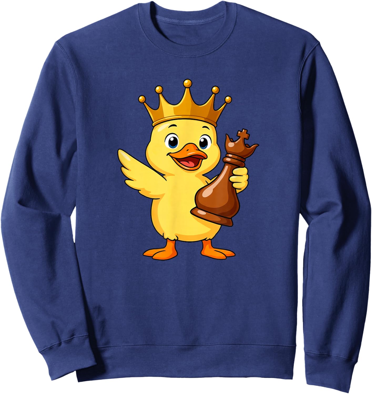Funny Cartoon Duck Chess and King Character Sweatshirt - Sweatshirt | Navy