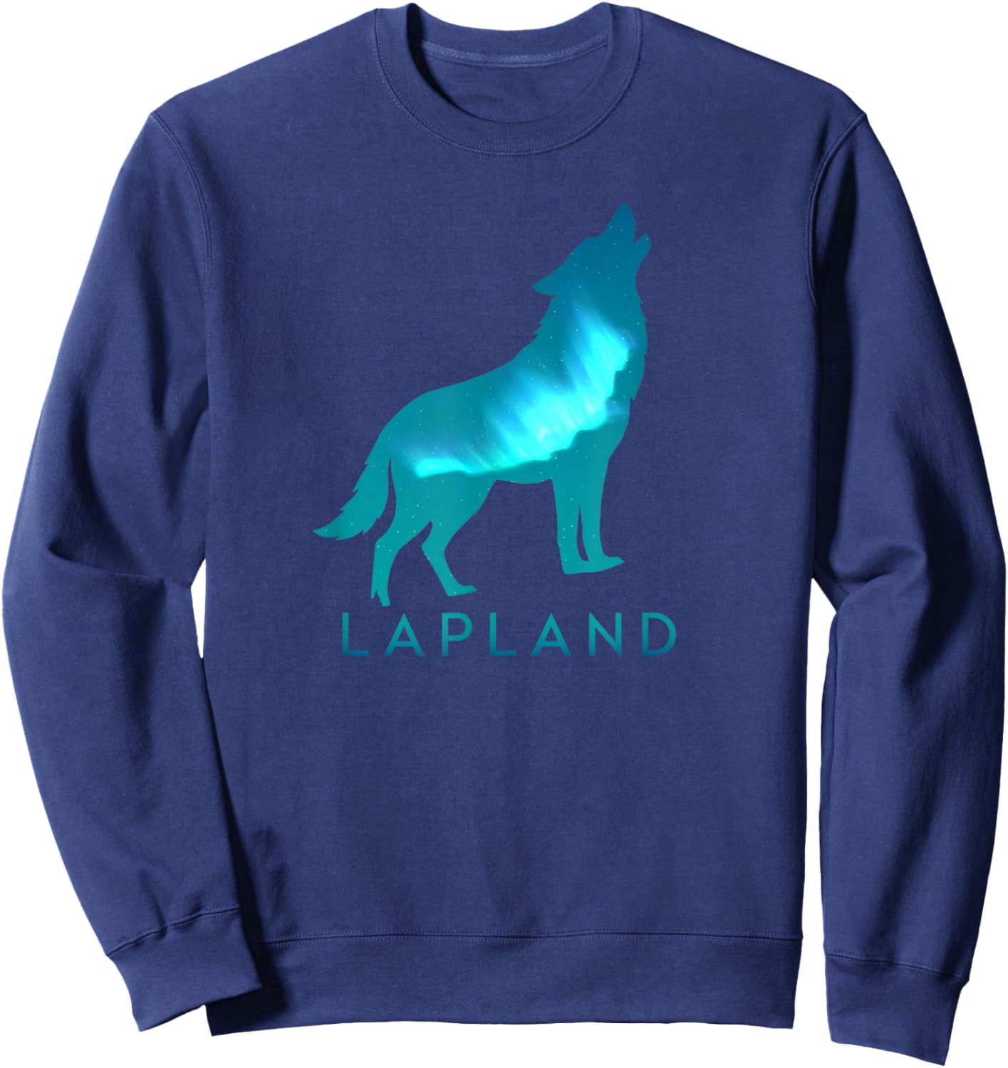 Lapland Finland Wolf Borealis Graphic Sweatshirt - Sweatshirt | Navy