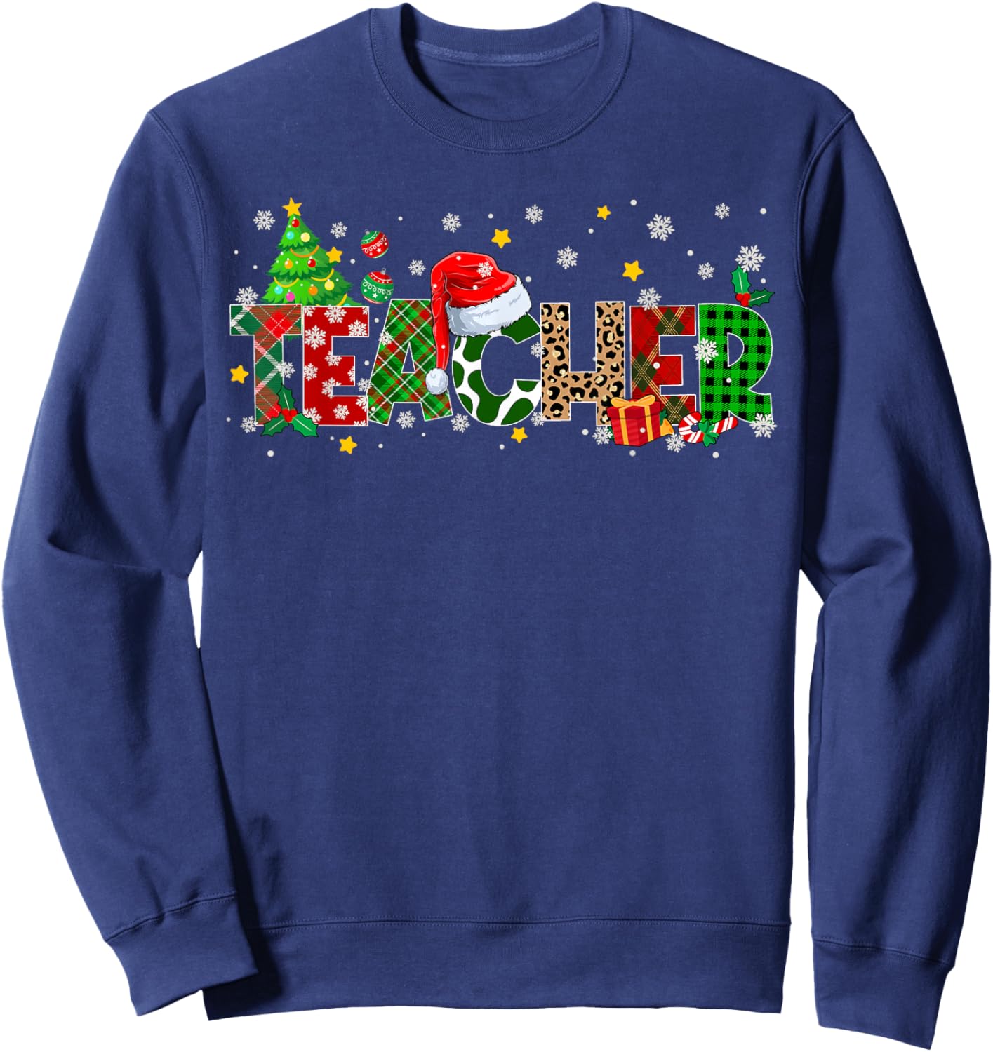 Teacher Christmas Plaid Pajamas Pjs Xmas Men Women Sweatshirt - Sweatshirt | Navy