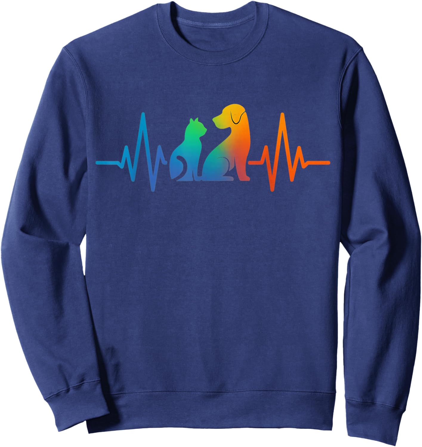 Line Art Veterinary Heartbeat Dog and Cat Lovers Vet Tech Sweatshirt - Sweatshirt | Navy