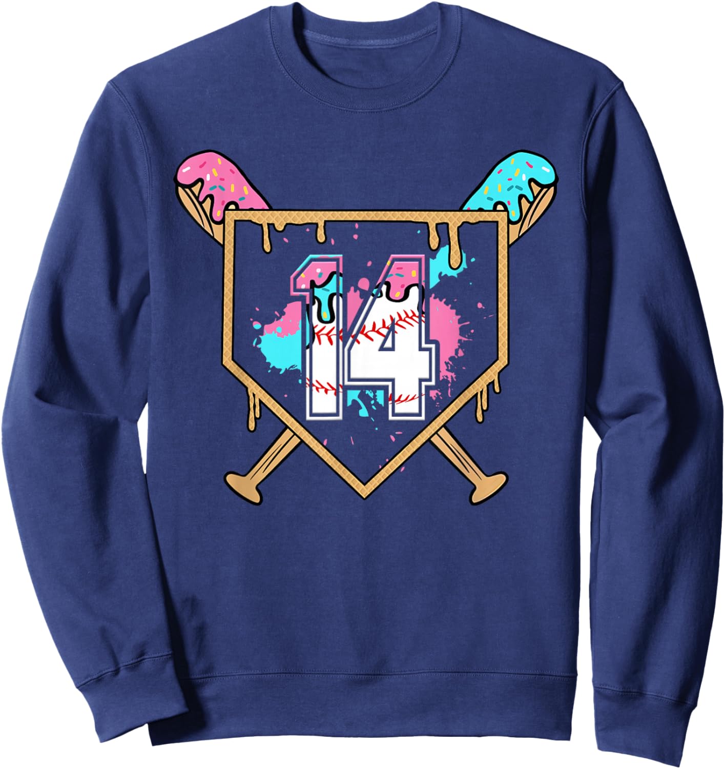 14th Birthday Baseball Bat Ice-Cream Drip 14yrs Old Boys Sweatshirt - Sweatshirt | Navy