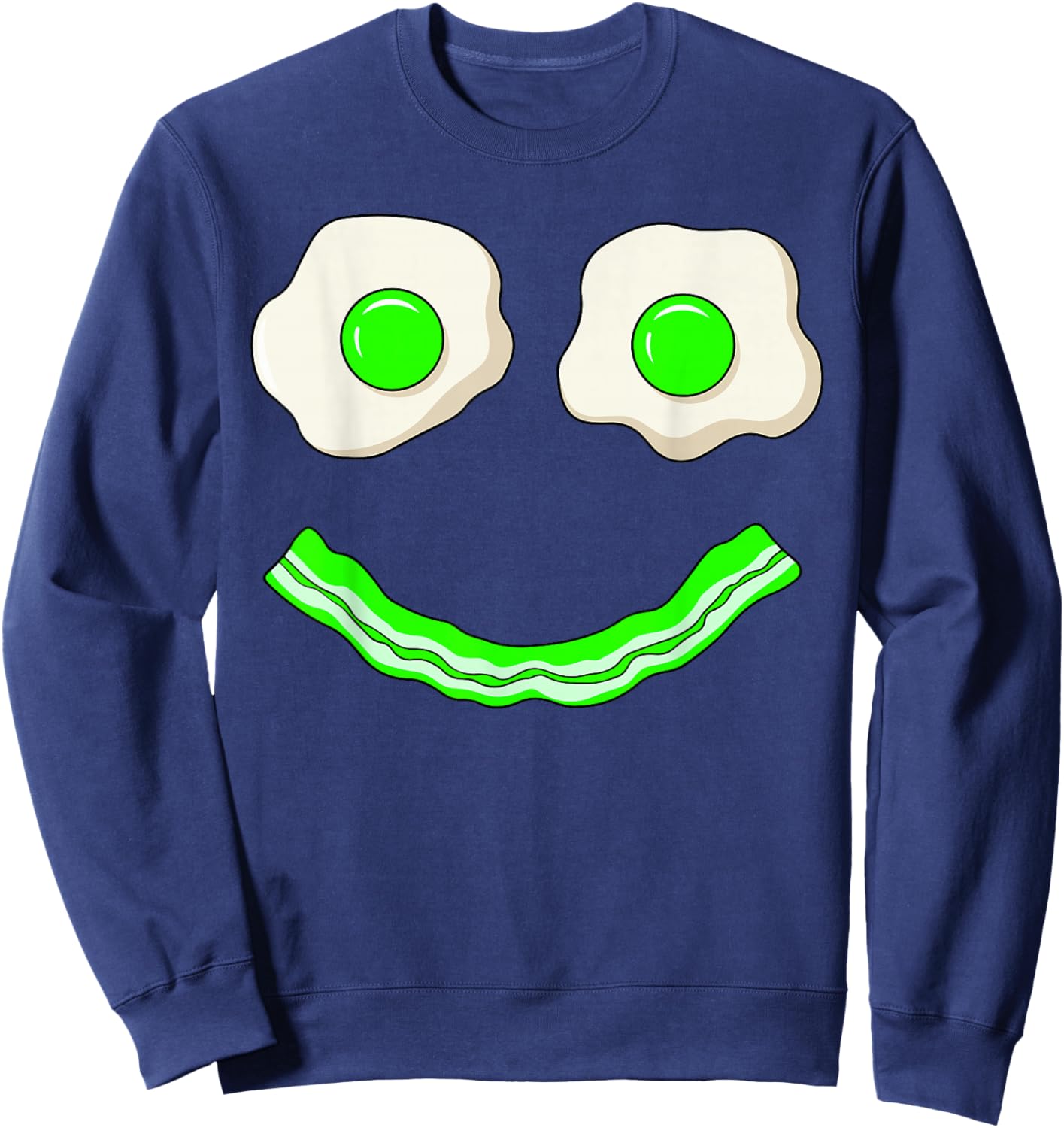 Green Smile Face Eggs and Bacon Ham Breakfast St Patrick's Sweatshirt - Sweatshirt | Navy