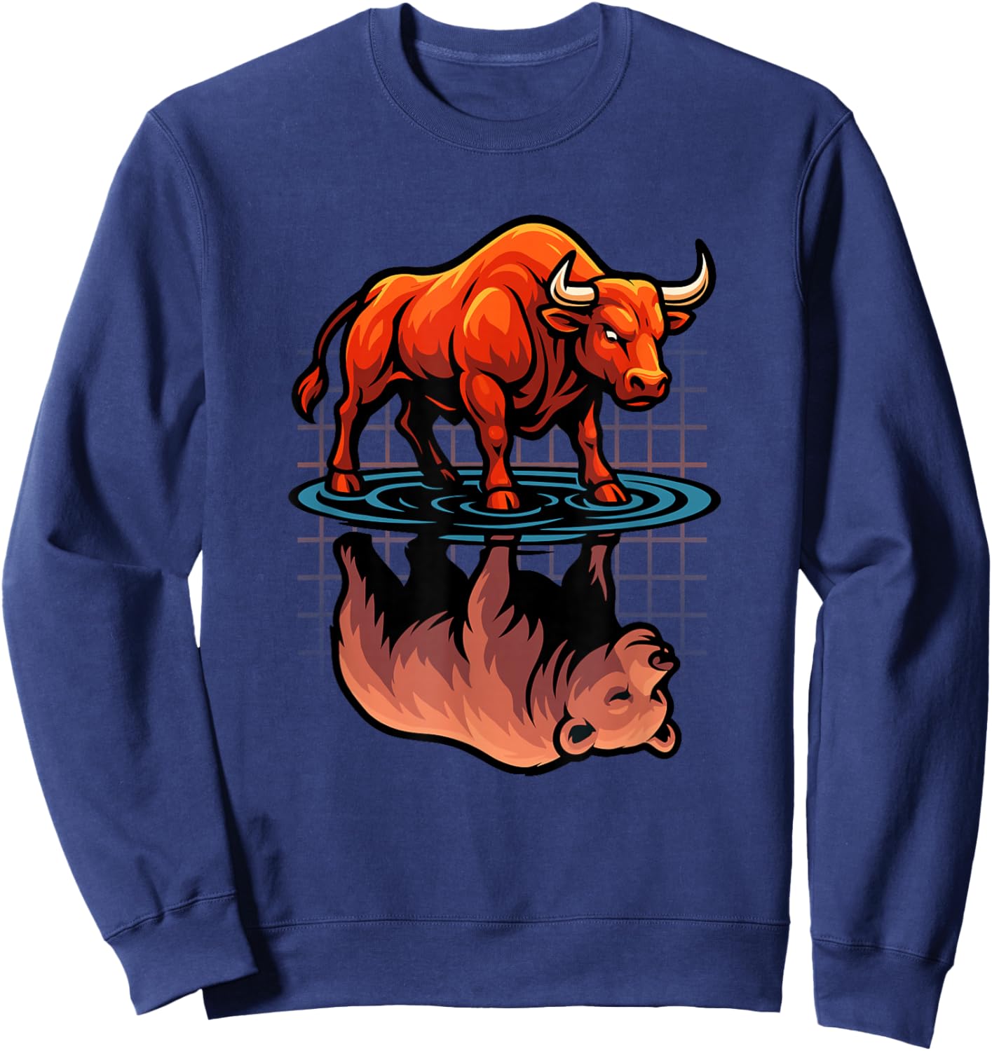 Stock Market Bull Bear Reflection Day Trader Investor Sweatshirt - Sweatshirt | Navy