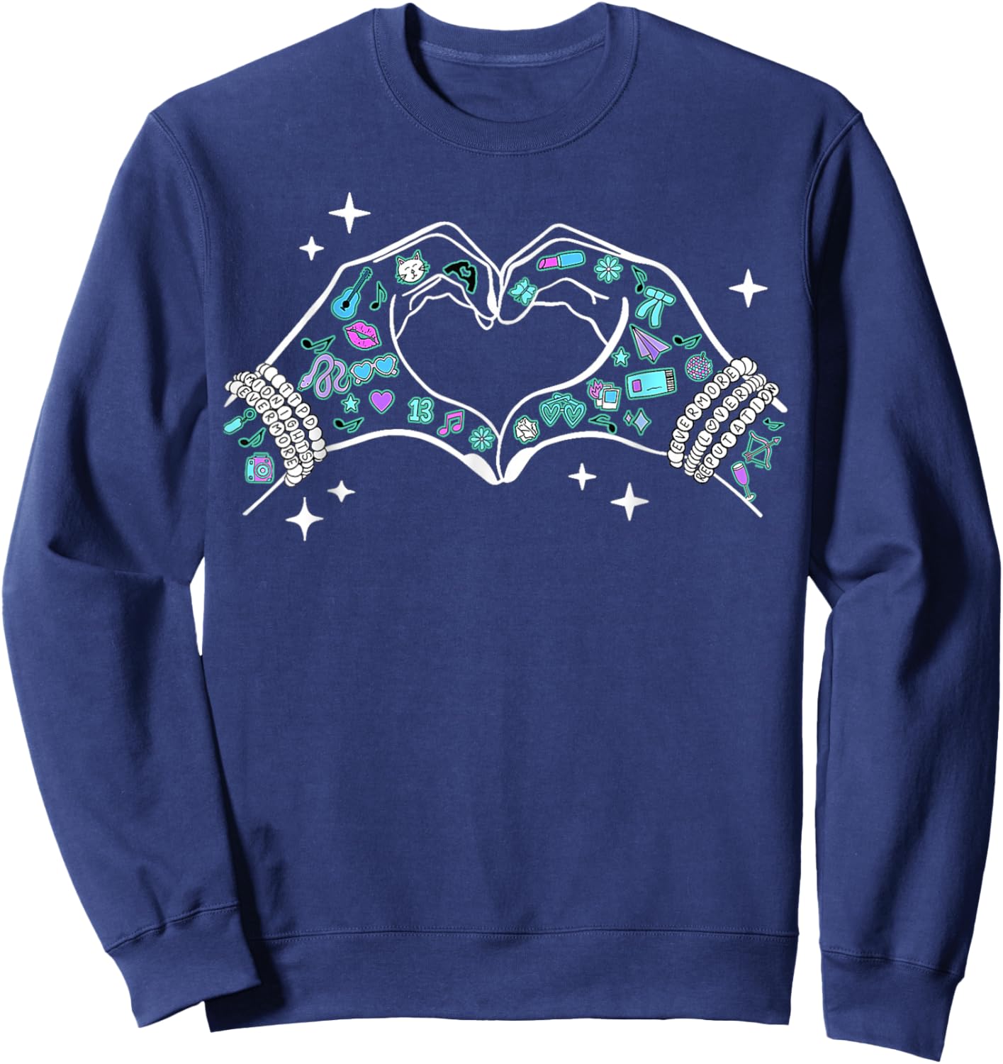 Heart Hands Girl Retro Taylor First Name Groovy 80's Sweatshirt - Sweatshirt | Navy
