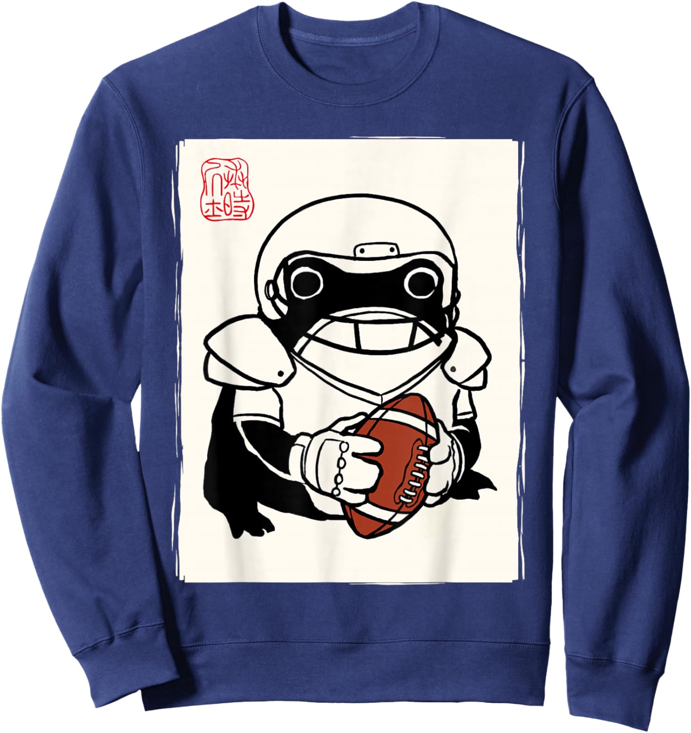 Japanese Grumpy Frog Football Player Funny Football Sweatshirt - Sweatshirt | Navy
