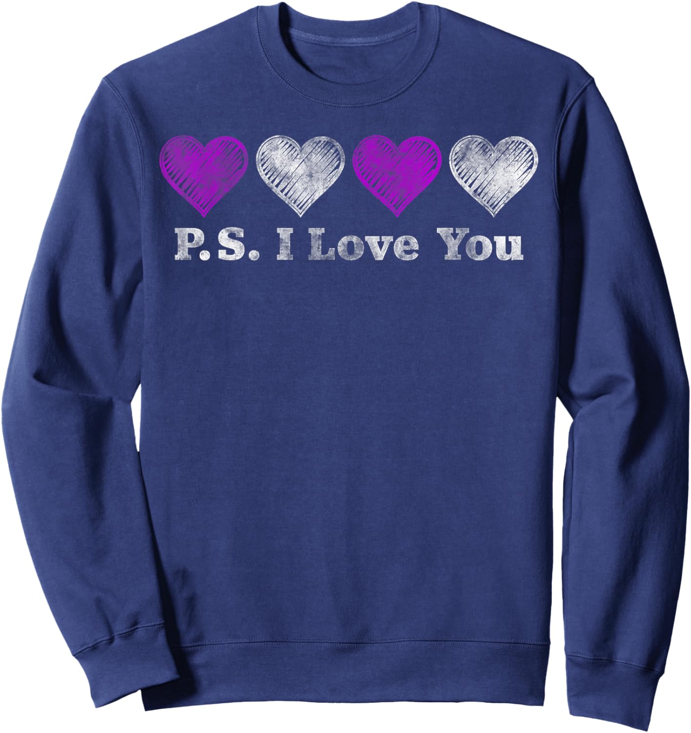 PS I Love You Day Valentine's Day Purple Heart Women Men Kid Sweatshirt - Sweatshirt | Navy