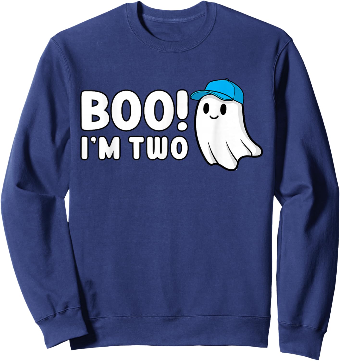 Boo Im Two 2nd Birthday 2 Year Old Boy Ghost Cute Halloween Sweatshirt - Sweatshirt | Navy