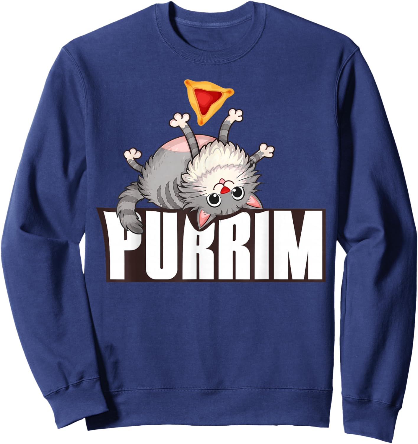 Funny Purrim Cat & Hamantash Jewish Holidays Happy Purim Sweatshirt - Sweatshirt | Navy