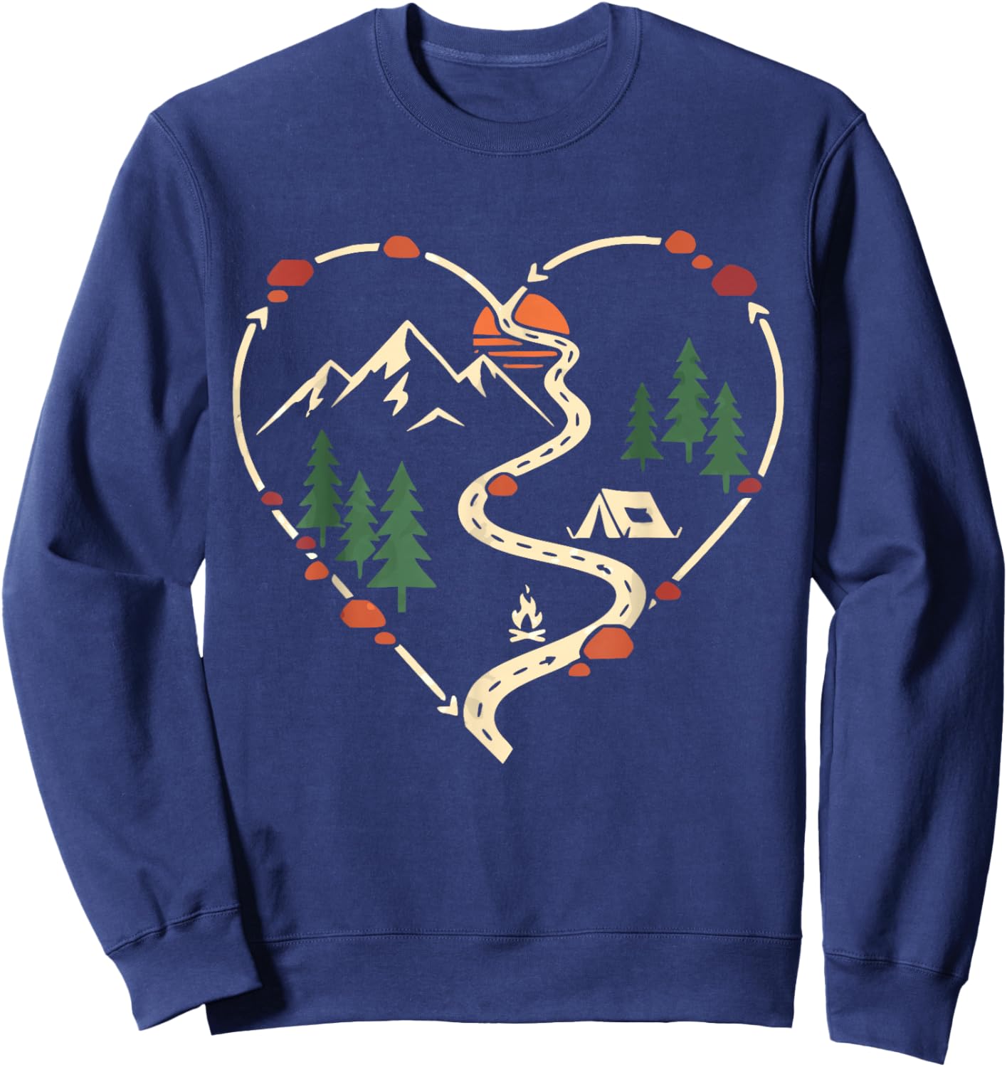 Camping Heart Mountain Hiking Love Adventure Outdoor Camper Sweatshirt - Sweatshirt | Navy