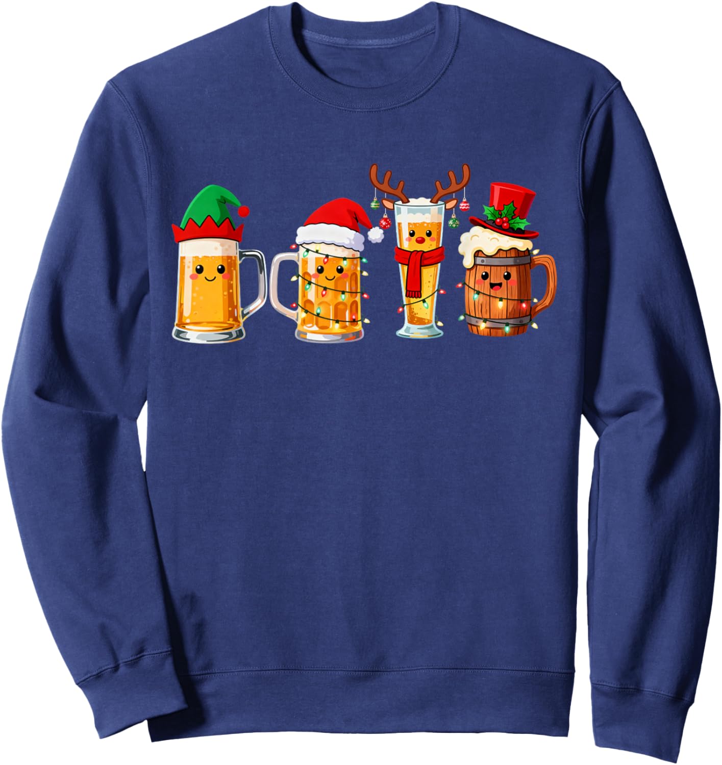 Beer Christmas Lights Reindeer Santa Drinking Lover Xmas Dad Sweatshirt - Sweatshirt | Navy