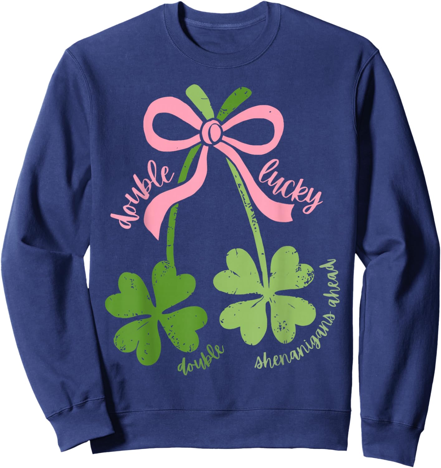 Twin Pregnancy Announcement St. Patrick's Day Shamrock Bow Sweatshirt - Sweatshirt | Navy
