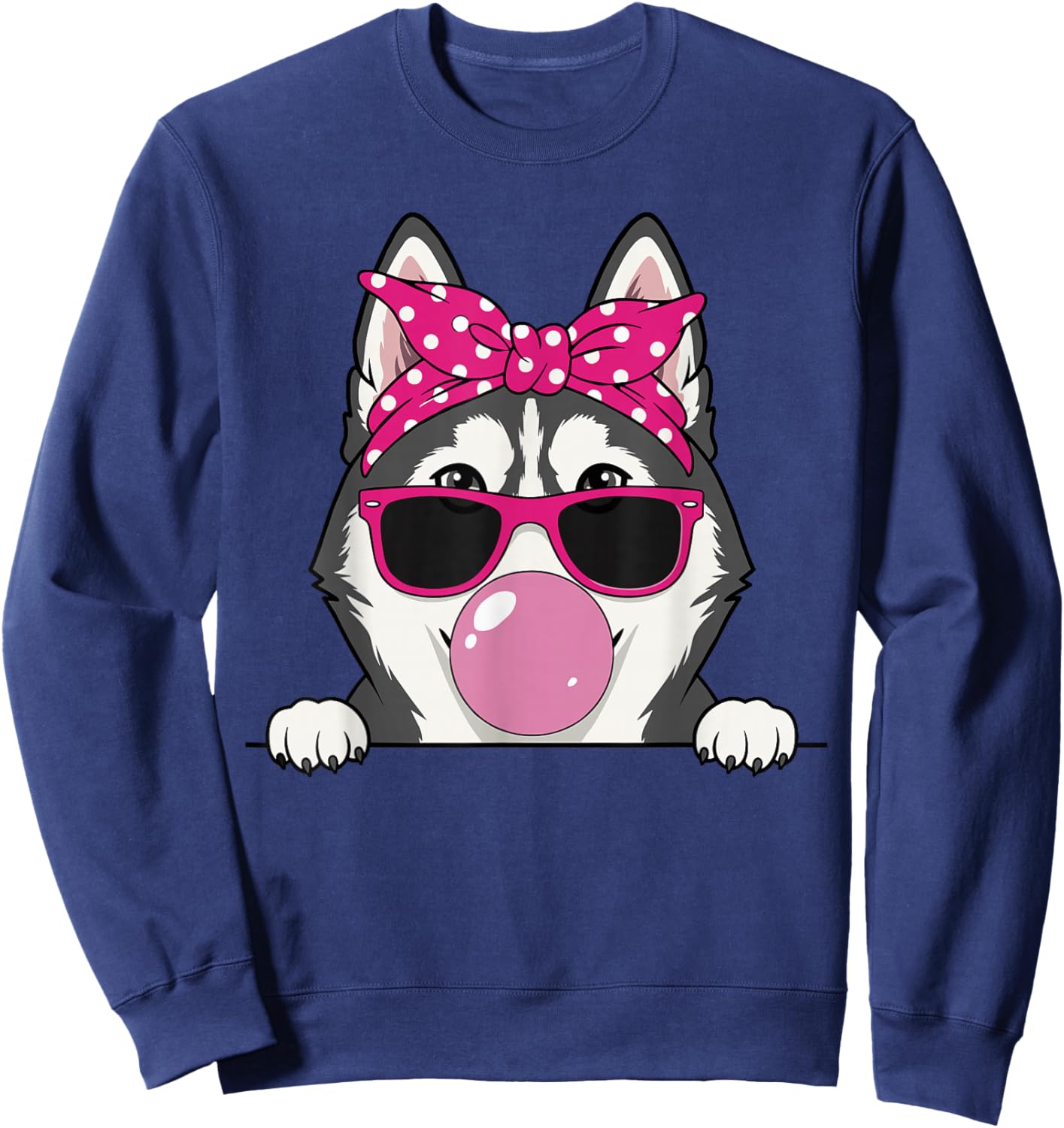 Husky Kawaii Girl Pink Bandana Funny Husky Bubblegum Sweatshirt - Sweatshirt | Navy