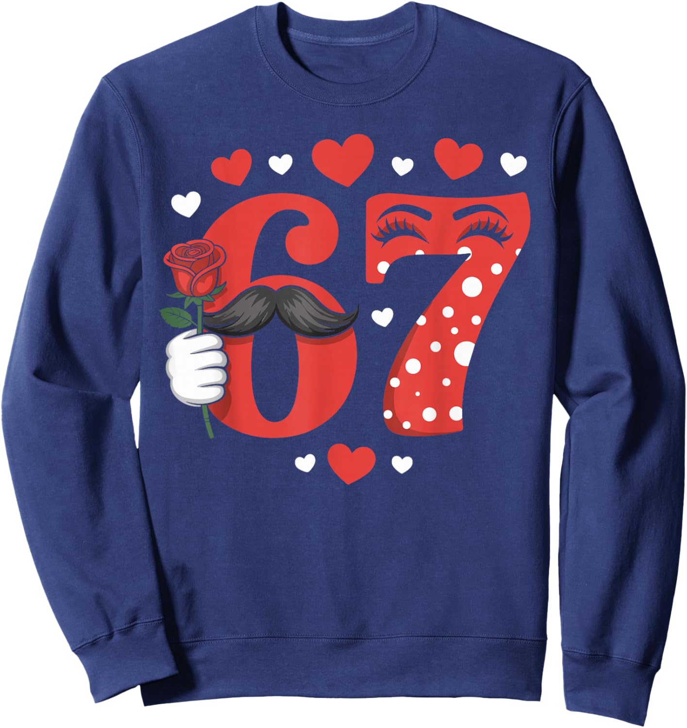 Funny 67 Valentines Day Six Seven Meme Heart Boys Girls Kids Sweatshirt - Sweatshirt | Navy