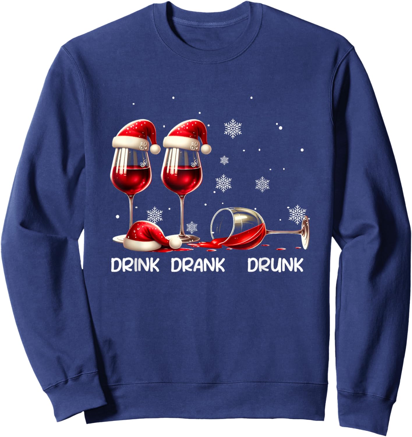 Red Santa Wine Lover Glass Drinking Drank Drunk Funny Drink Sweatshirt - Sweatshirt | Navy