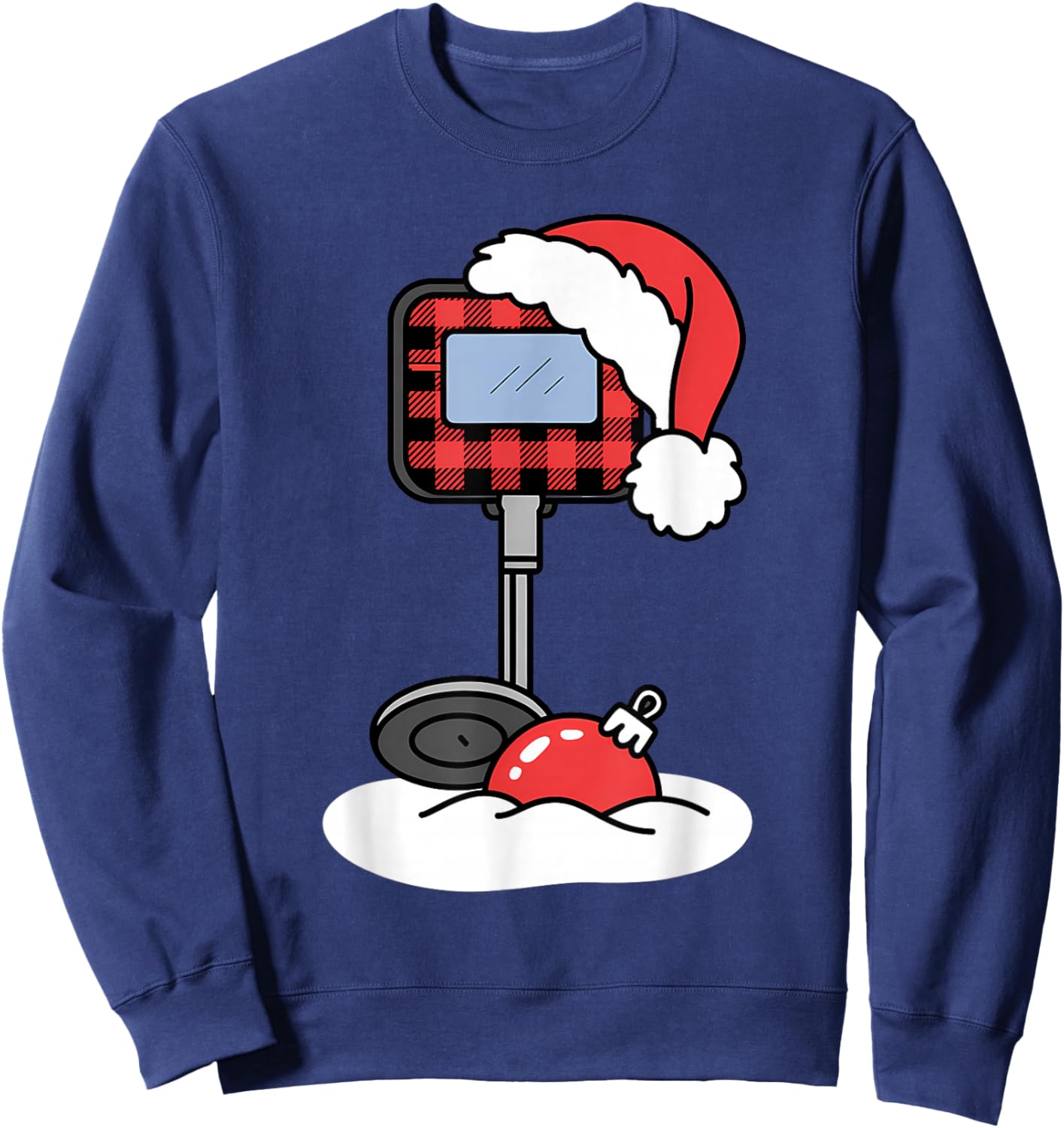 Christmas Buffalo Plaid Metal Detector with Santa Hat Sweatshirt - Sweatshirt | Navy