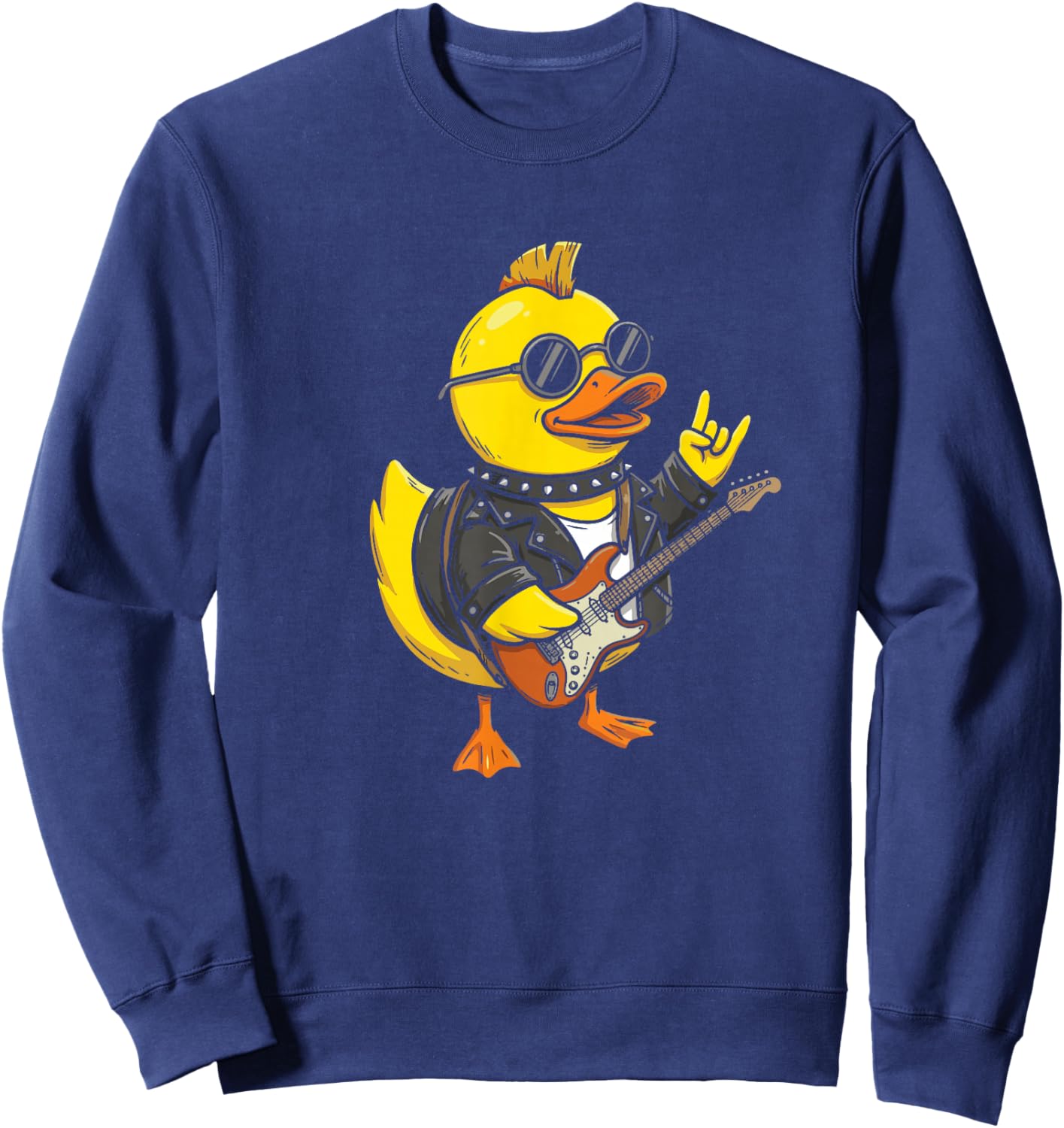 Rubber Duckie Playing Guitar Rock 'n' Roll Rubber Duck Sweatshirt - Sweatshirt | Navy
