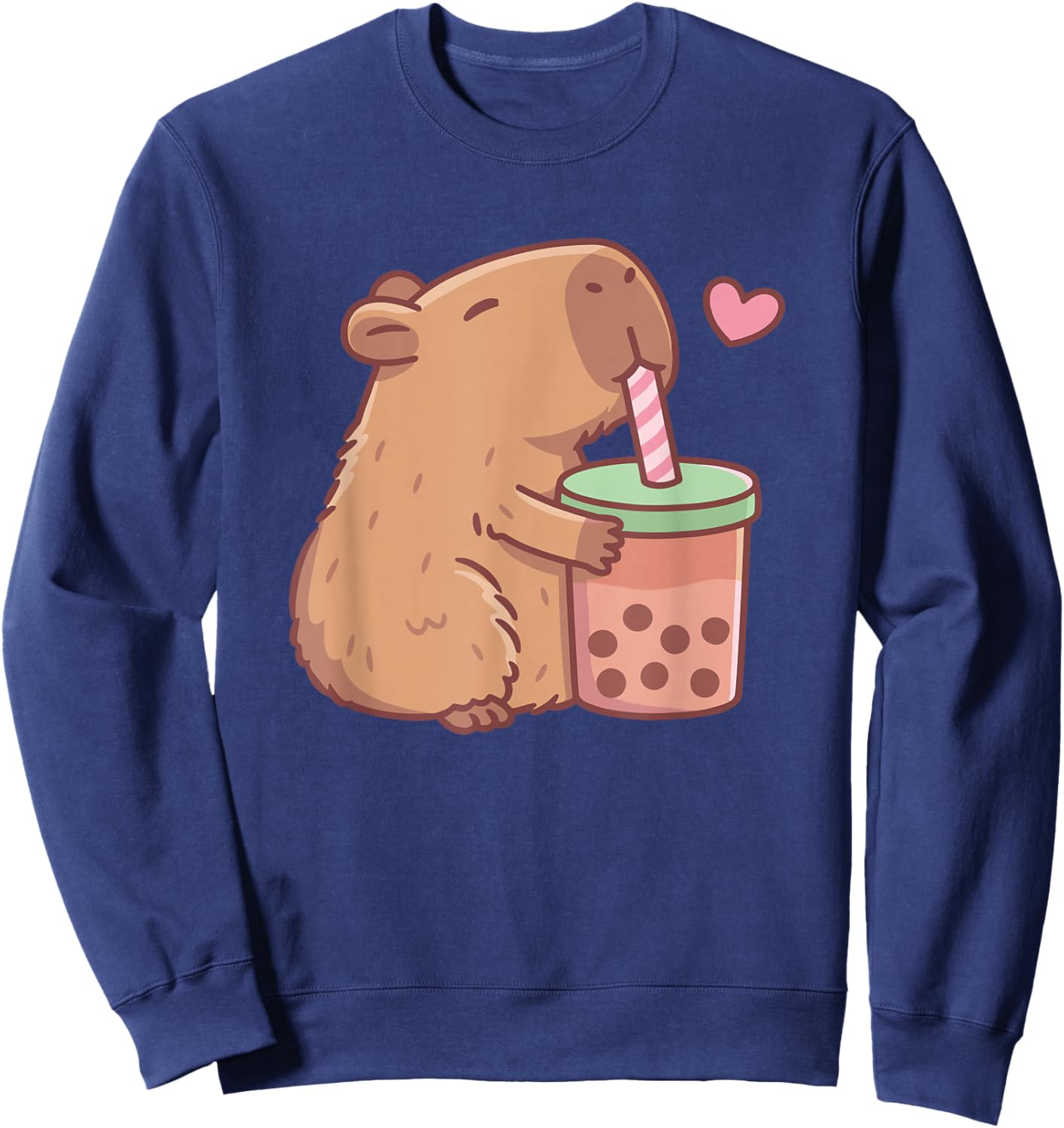 Cute Boba Capybara Drinking Bubble Tea Funny Animal Kids Sweatshirt - Sweatshirt | Navy
