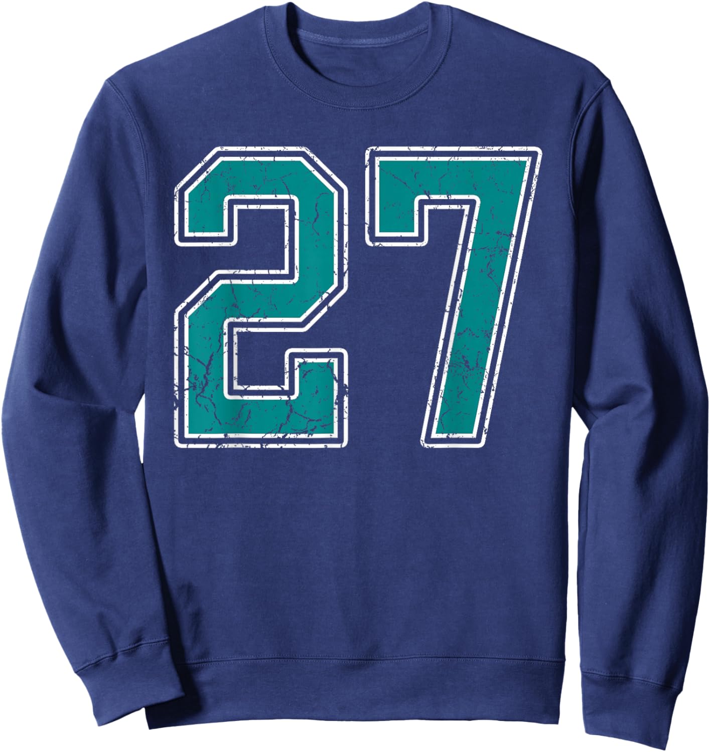 Teal and White Number 27 Jersey Player Uniform #27 Fan Sweatshirt - Sweatshirt | Navy