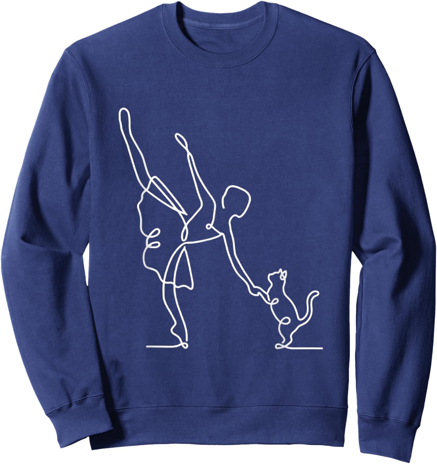 Minimalist Ballerina and Cat Line Art Ballet Dancer Pet Love Sweatshirt - Sweatshirt | Navy