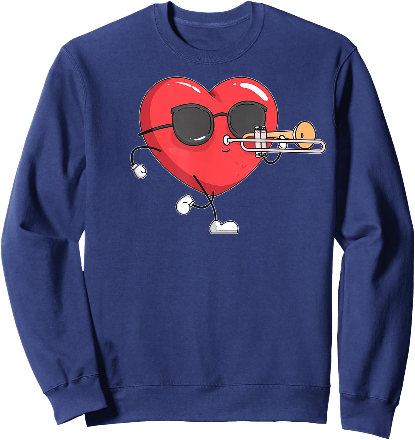 Trombone Heart Player Trombonist Valentine's Day Sunglasses Sweatshirt - Sweatshirt | Navy