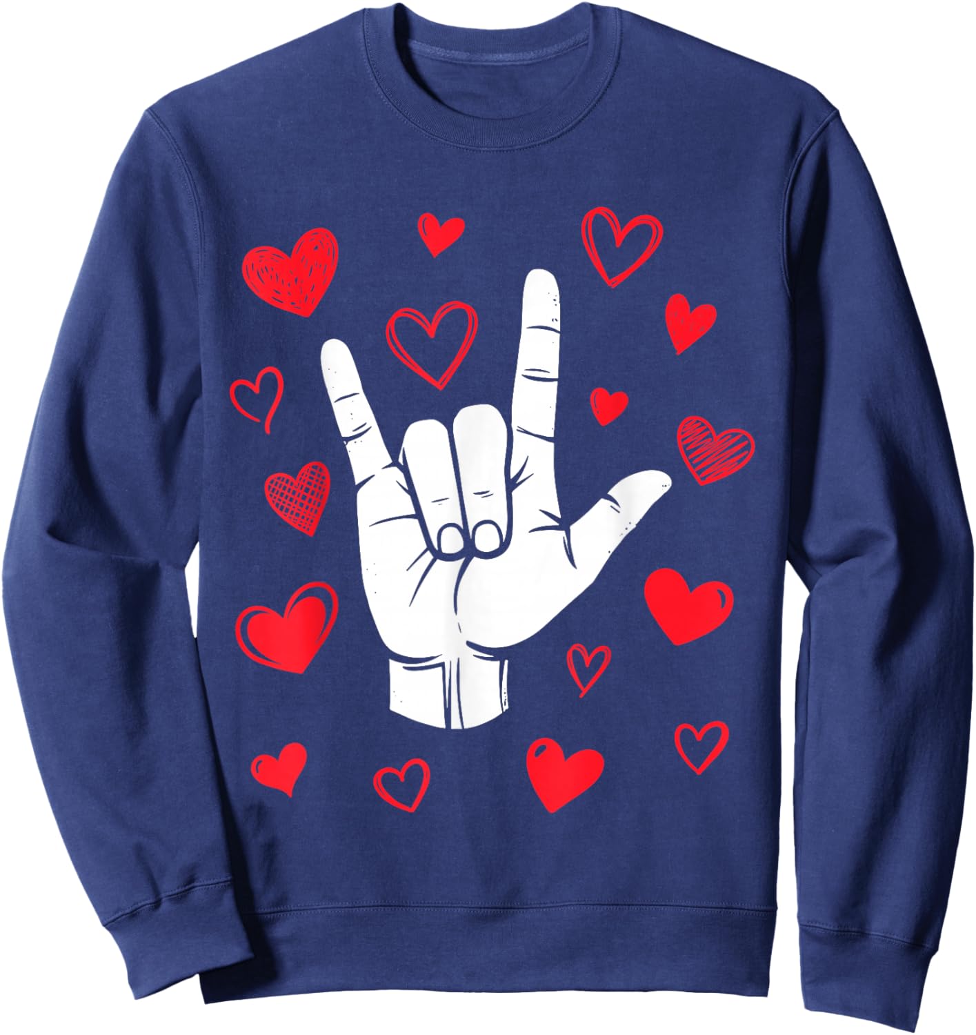 I Love You Sign Language Valentine's Day ASL Hearts Sweatshirt - Sweatshirt | Navy
