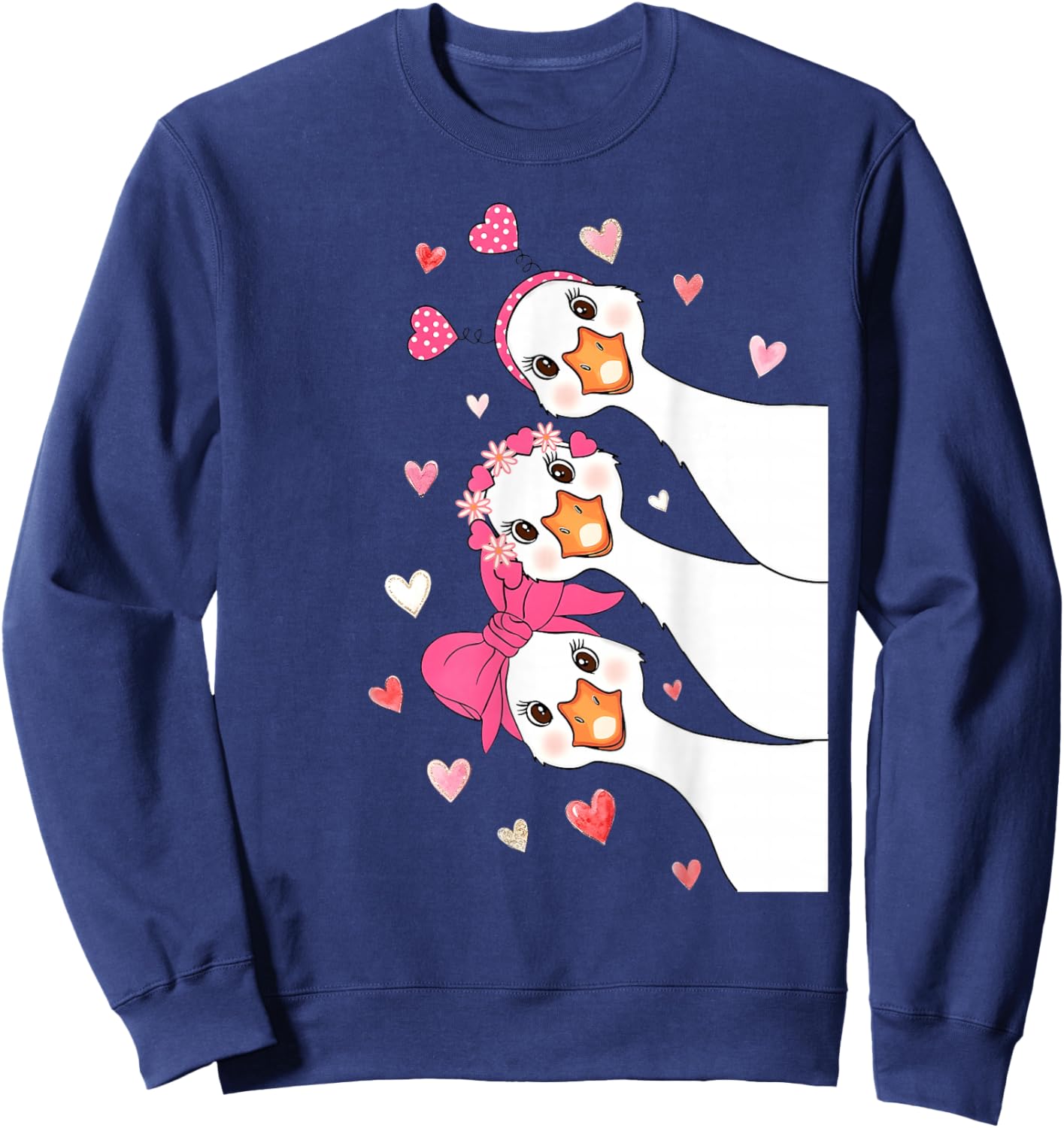 Funny Valentine Goose Cute Hearts Girl Women Kid Sweatshirt - Sweatshirt | Navy