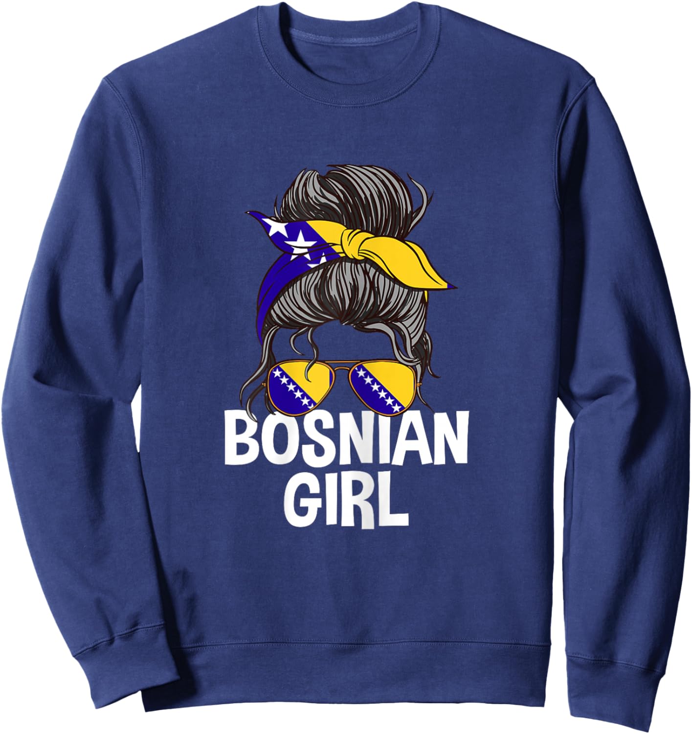 Bosnian Girl Messy Hair Bun Bosnia Woman Sweatshirt - Sweatshirt | Navy