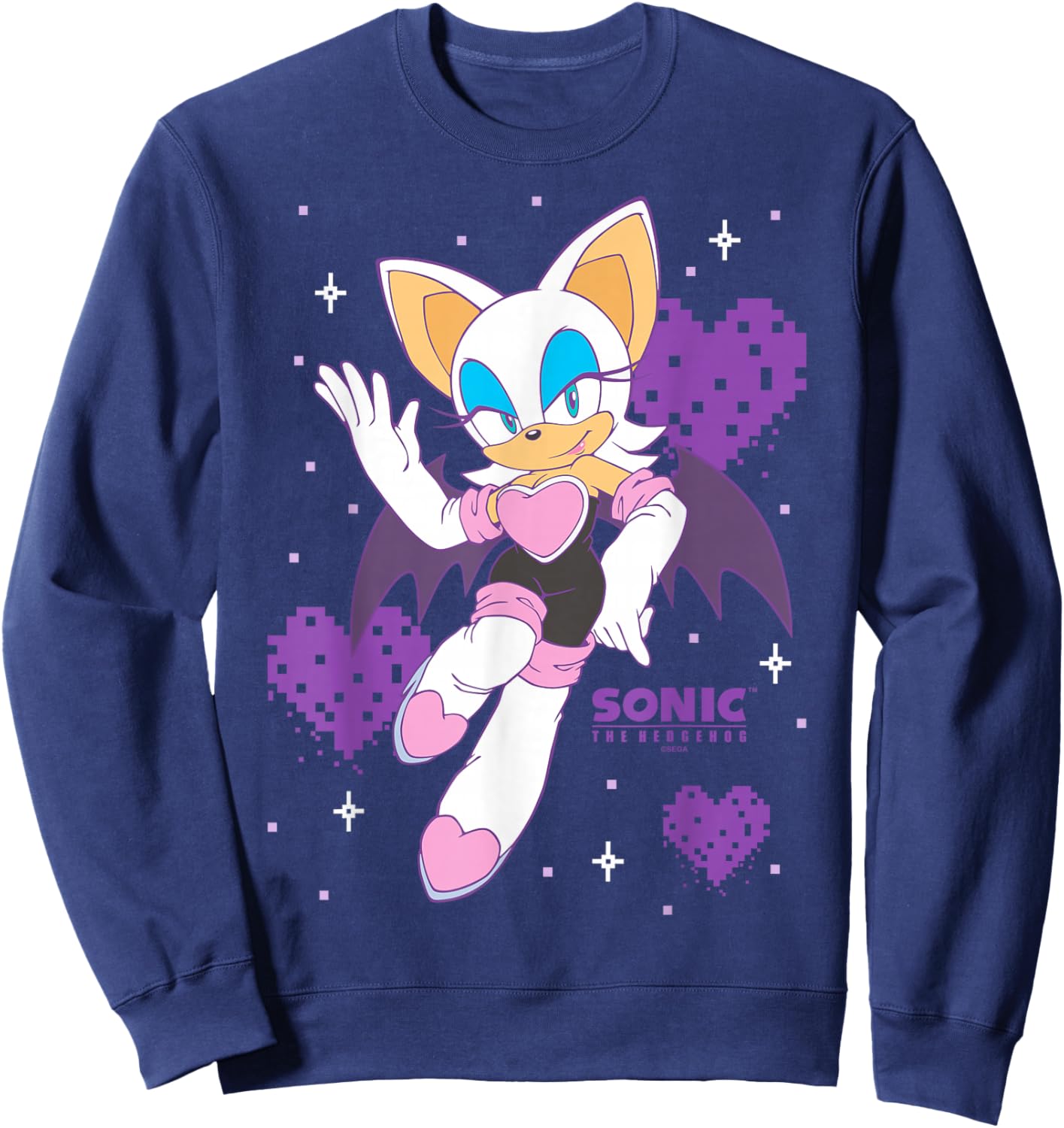 Sonic The Hedgehog Rouge The Bat Pixalated Hearts Background Sweatshirt - Sweatshirt | Navy