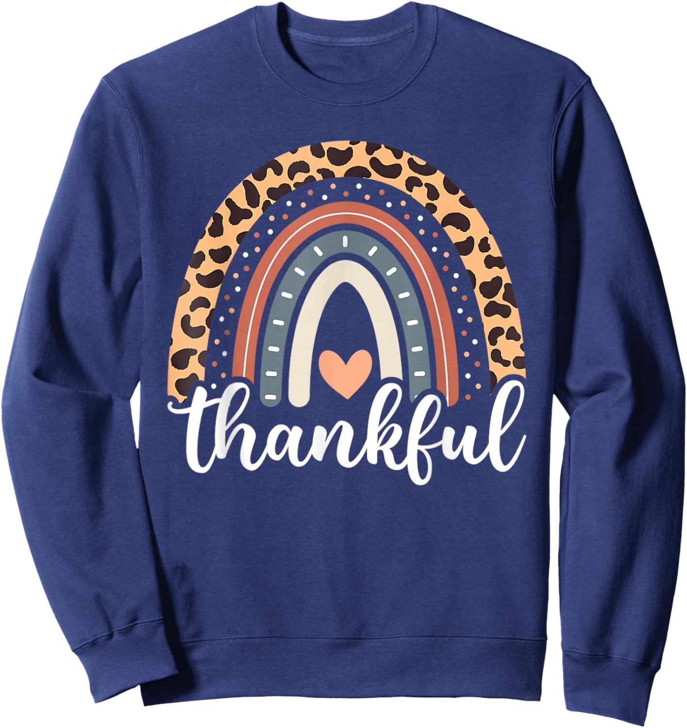 Thankful Thanksgiving Rainbow Leopard Women Girls Sweatshirt - Sweatshirt | Navy