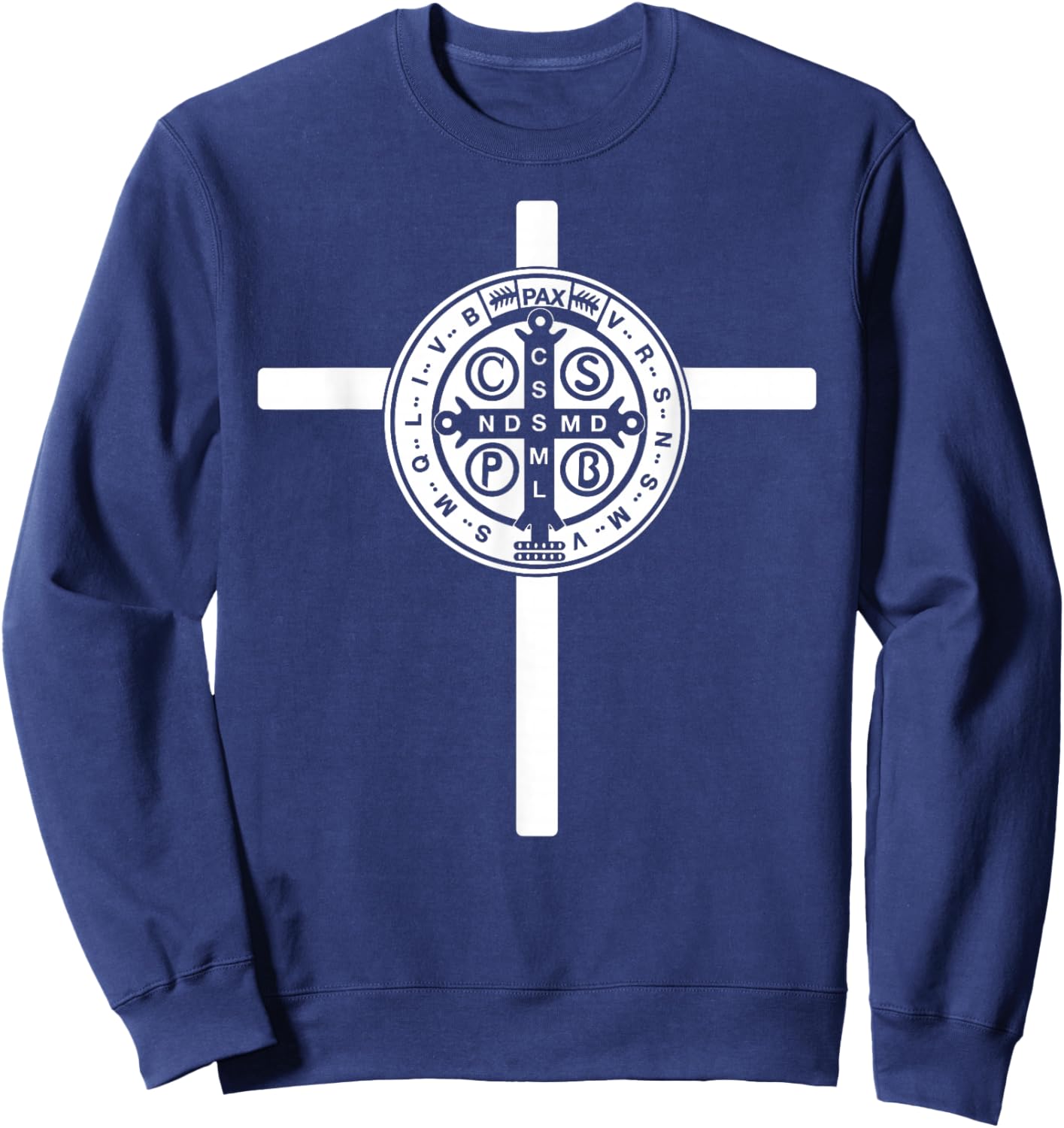 Religious Catholic St. Benedict Medal | Christian Sweatshirt - Sweatshirt | Navy