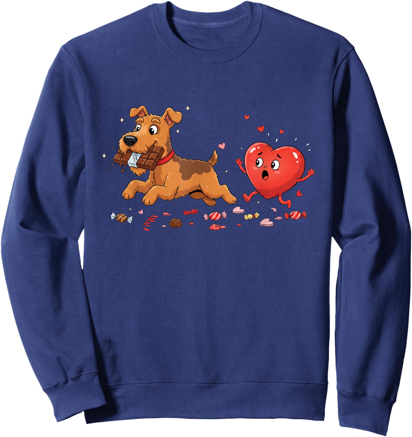 Funny Airedale Terrier Heart Valentine Dog Kids Sweatshirt - Sweatshirt | Navy