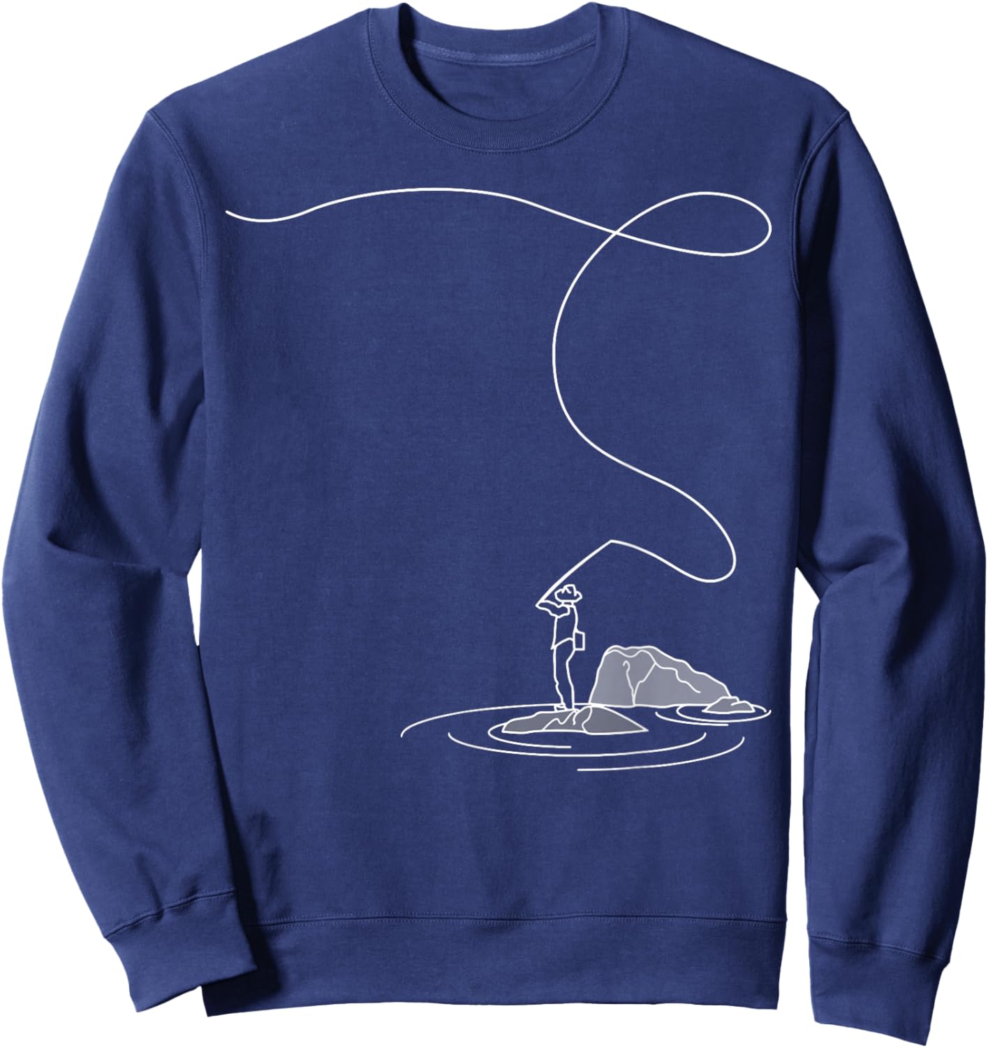 Fly Fishing Lover Line Art Fishrod Fly Rod Angling Fisherman Sweatshirt - Sweatshirt | Navy