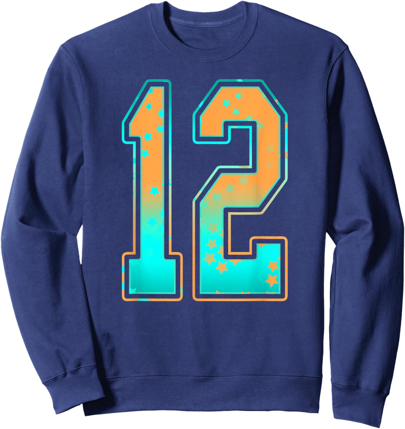 Mint Green Teal Orange Number 12 Jersey Player Uniform #12 Sweatshirt - Sweatshirt | Navy