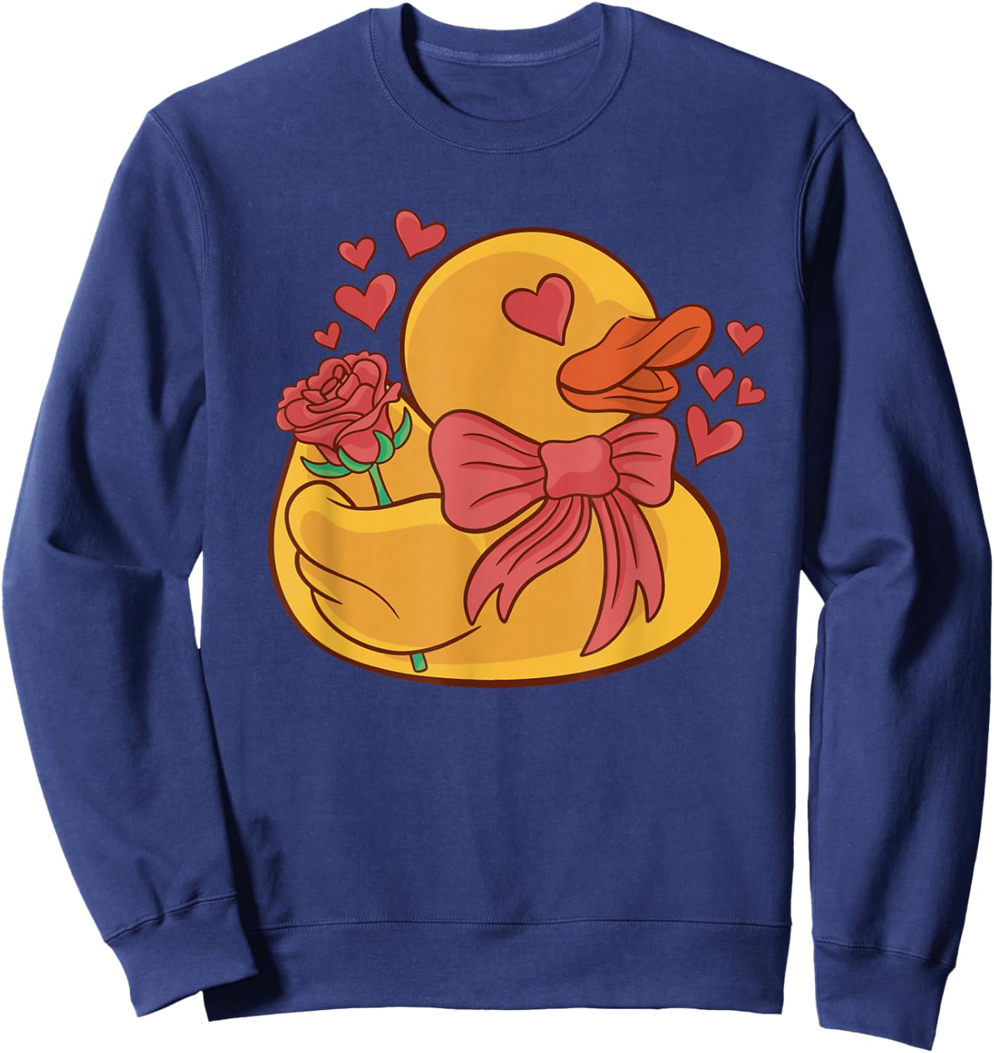 Valentines Rubber Duck with Rose Flowers Rubber Duck Lover Sweatshirt - Sweatshirt | Navy