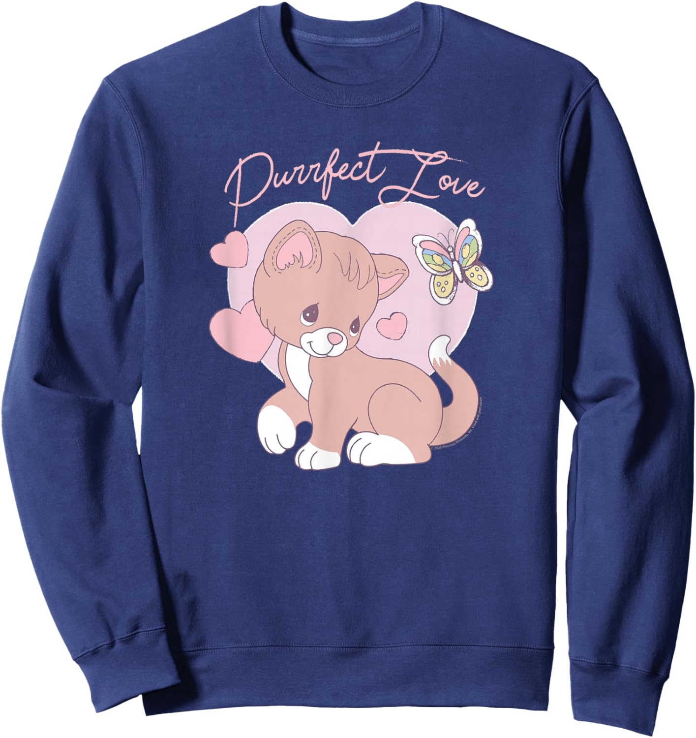Precious Moments Purrfect Love Cat Sweet Cute Retro Kitty Sweatshirt - Sweatshirt | Navy