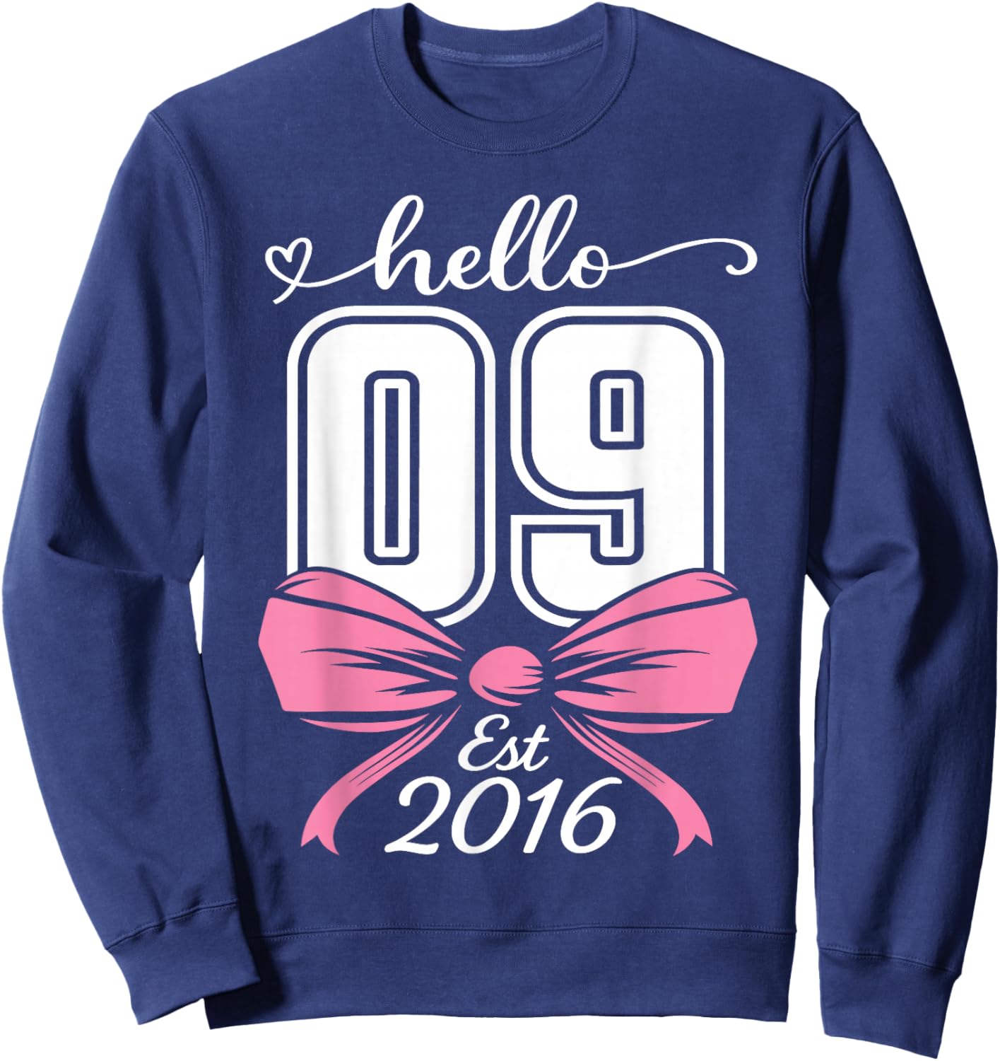 Hello Nine Est 2016 Coquette Bow 9th Birthday Girl Sweatshirt - Sweatshirt | Navy