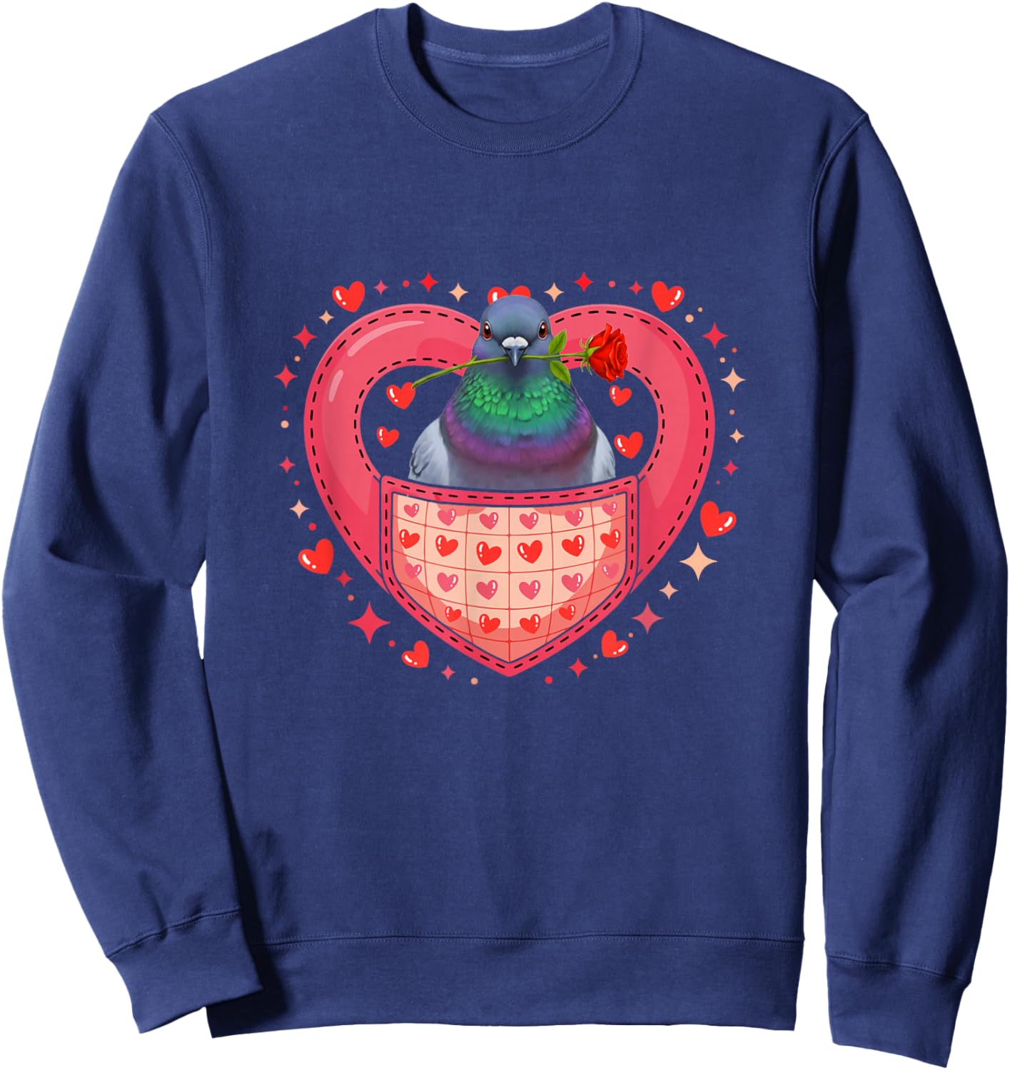 Pigeon in Pocket Cute Heart Valentine Floral Birds Lover Sweatshirt - Sweatshirt | Navy