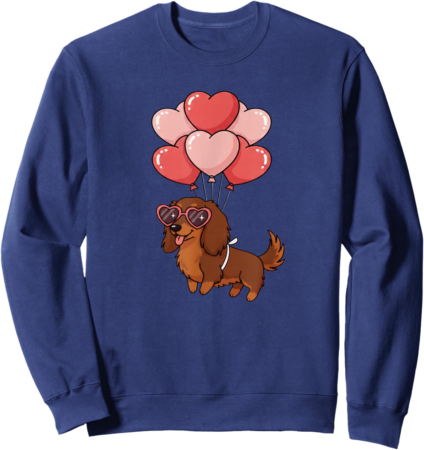 Valentines Day Heart Balloons Long Haired Dachshund Sweatshirt - Sweatshirt | Navy