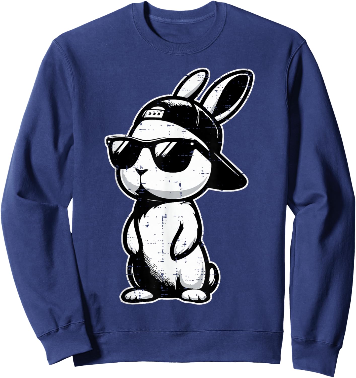 Easter Bunny Baseball Cap Sunglasses Cute Rabbit Boys Kids Sweatshirt - Sweatshirt | Navy