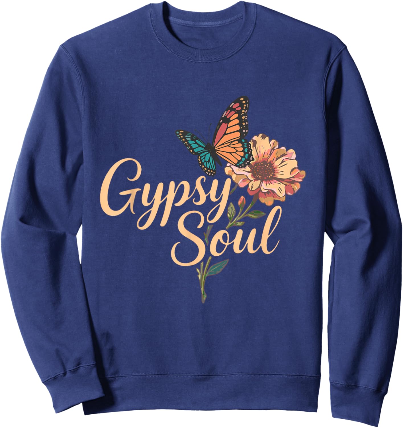 Gypsy Soul Vintage Flowers Butterfly Hippie Flowerpower Sweatshirt - Sweatshirt | Navy