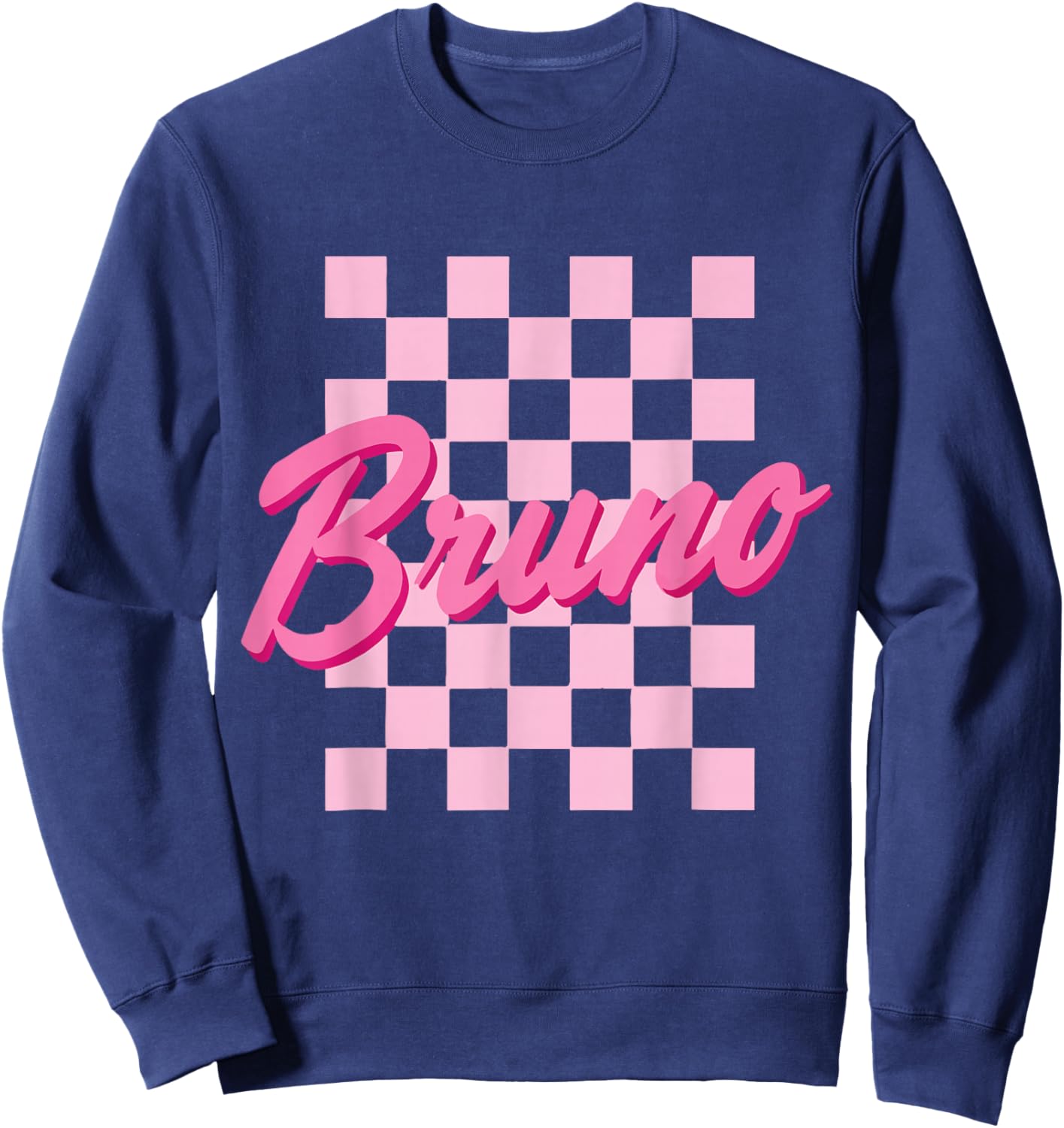 Checkered Bruno Personalized Name I Love Bruno 80's Retro Sweatshirt - Sweatshirt | Navy