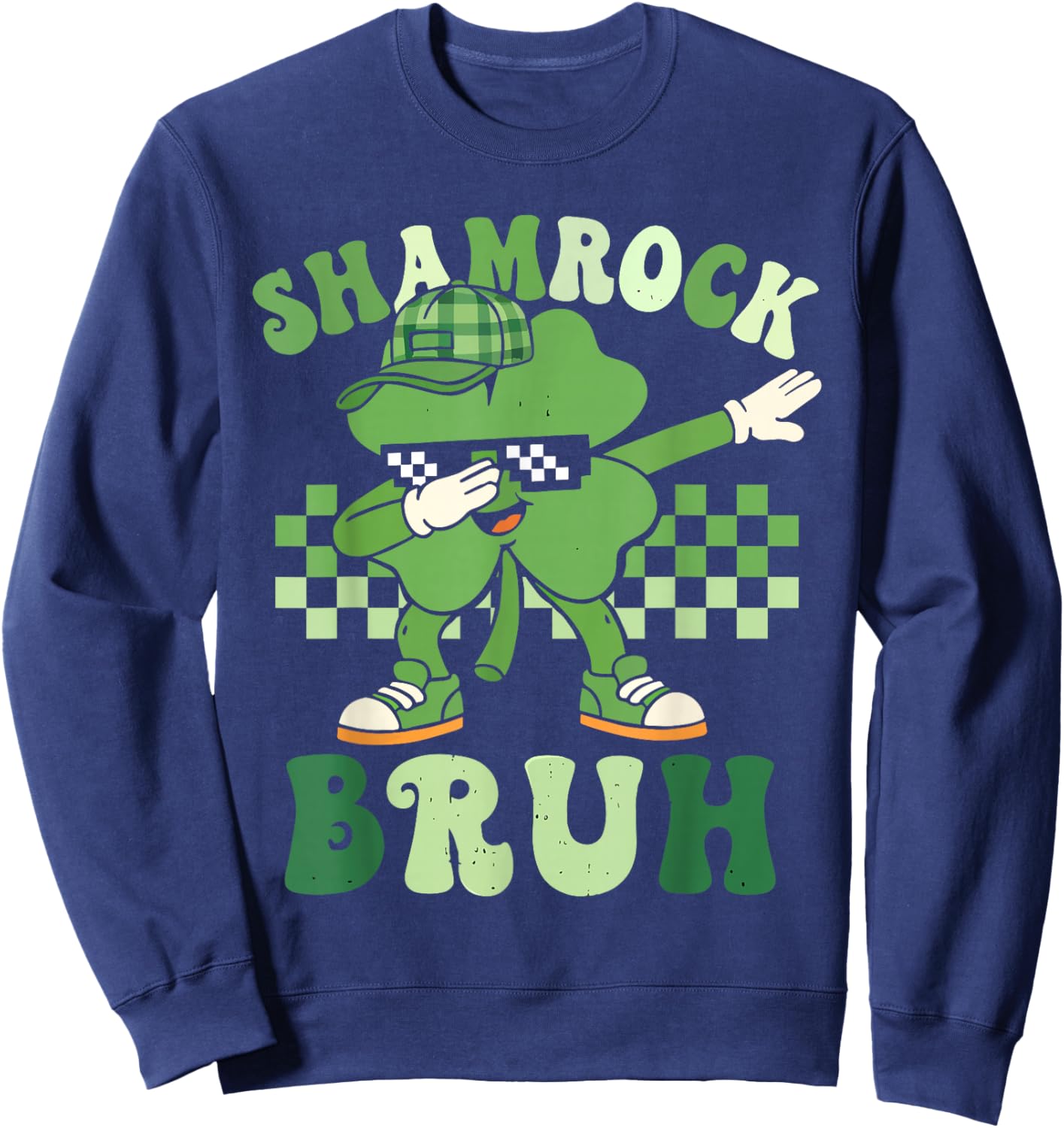 St Patricks Day Shamrock Bruh Dabbing Clover Boys Kids Sweatshirt - Sweatshirt | Navy