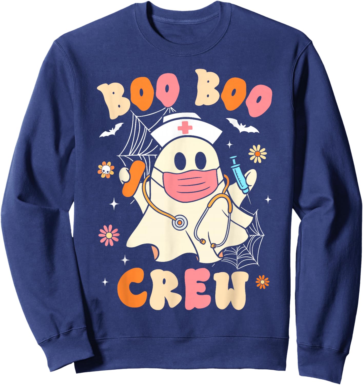 Groovy Boo Boo Crew Nurse Halloween Cute Ghost Women Girls Sweatshirt - Sweatshirt | Navy