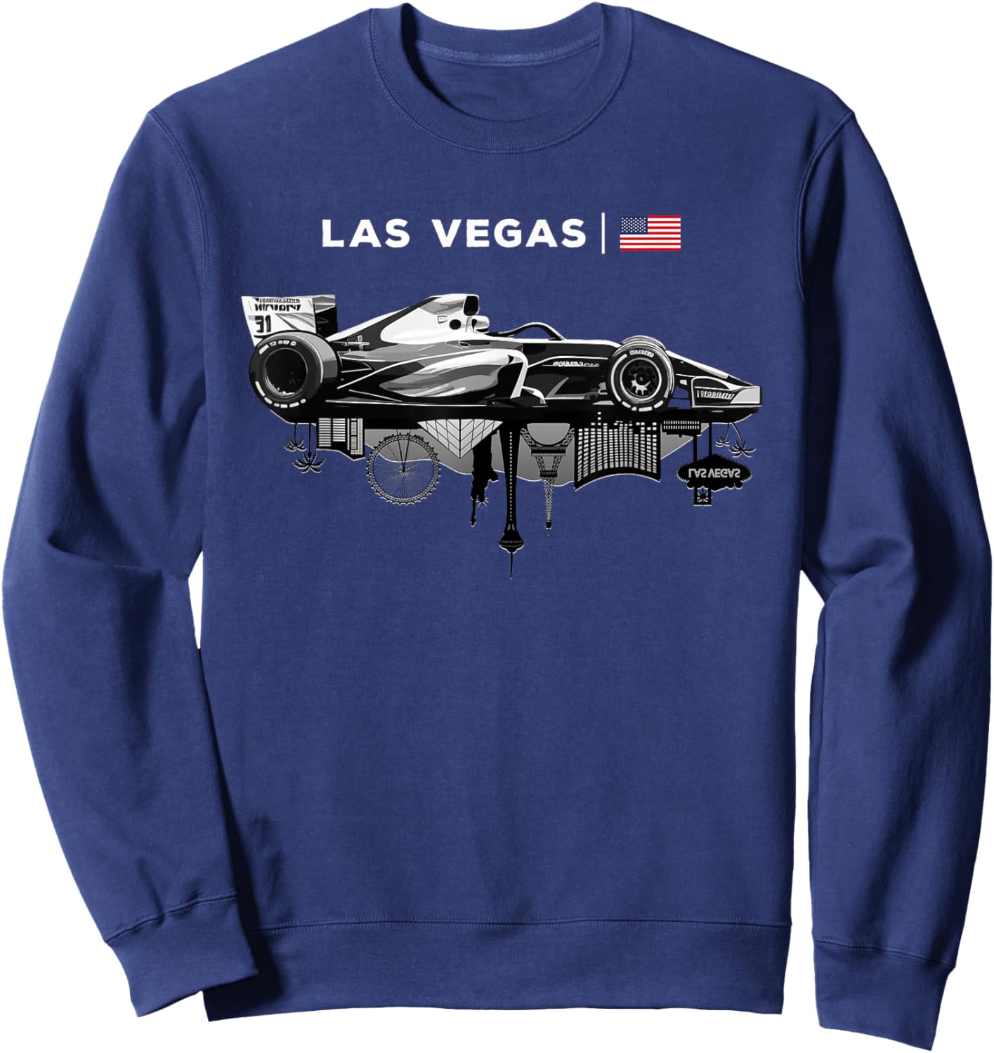 Las Vegas Racing Car Silhouette USA Flag Sweatshirt - Sweatshirt | Navy