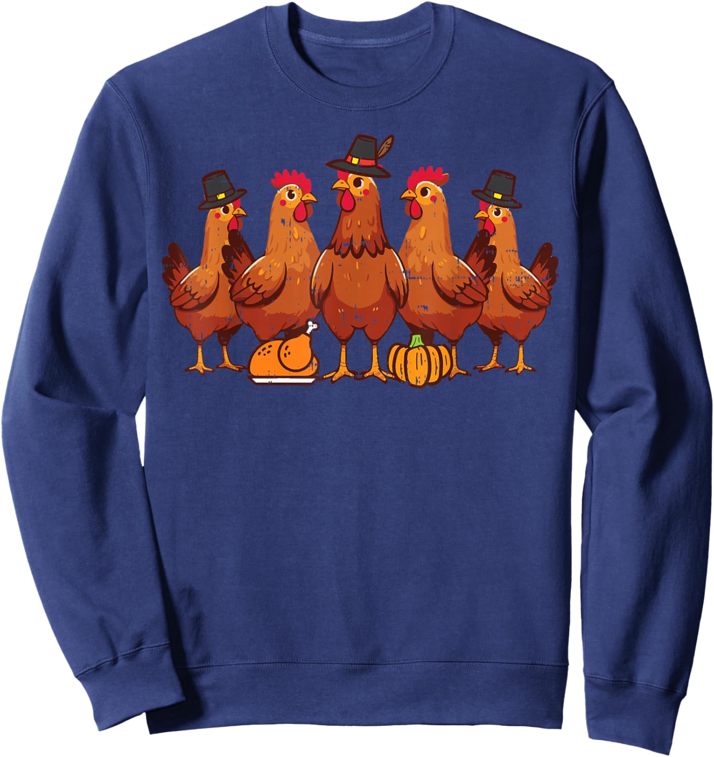 Thanksgiving Chickens Fall Farm Animal Farmer Men Women Kids Sweatshirt - Sweatshirt | Navy