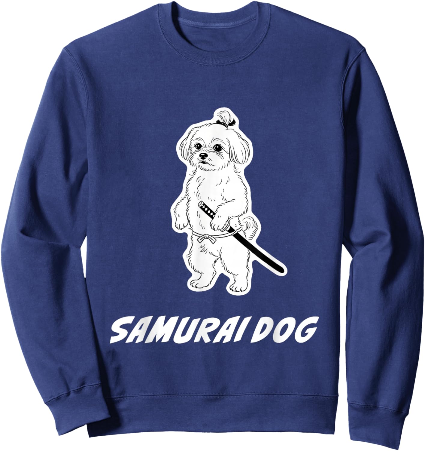Samurai Maltese Funny Katana Warrior Dog Sweatshirt - Sweatshirt | Navy