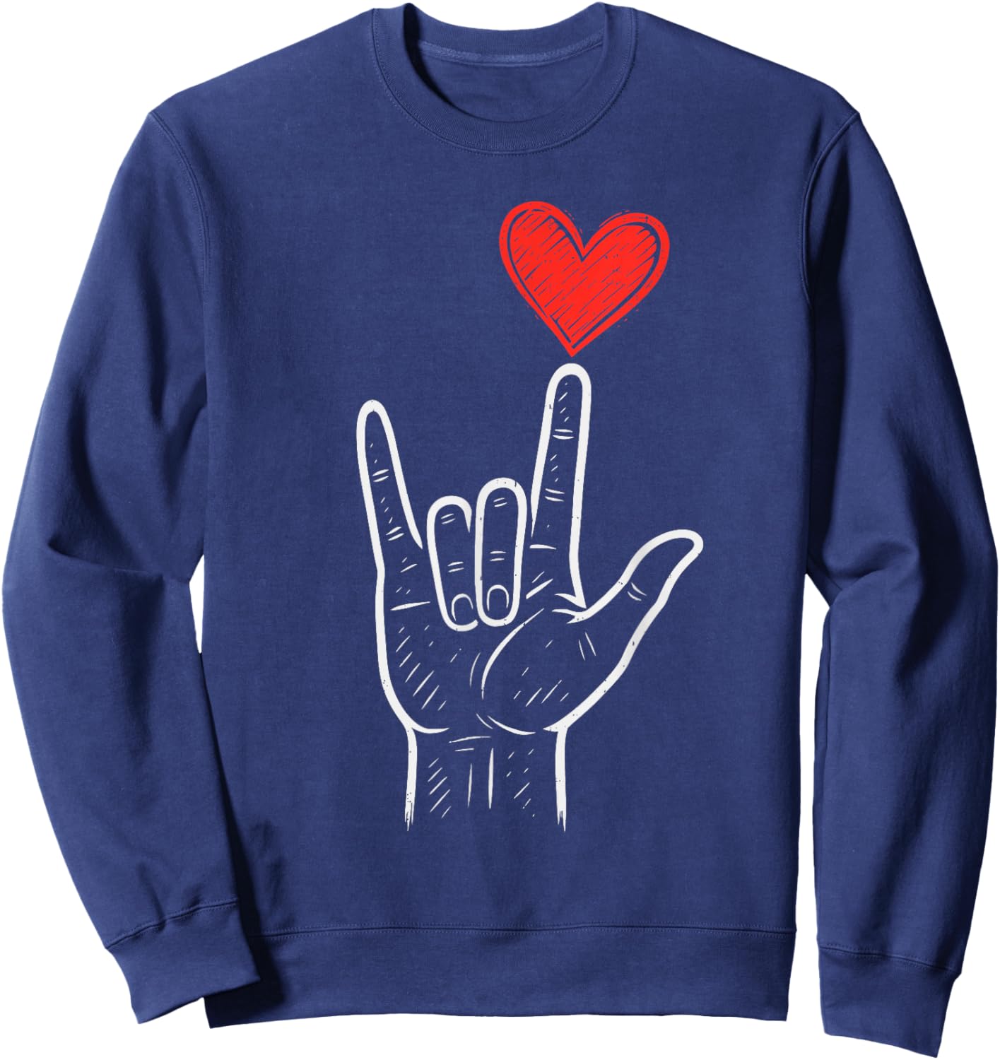 ASL Love Hand Sign Heart Valentines Day Kids Sweatshirt - Sweatshirt | Navy