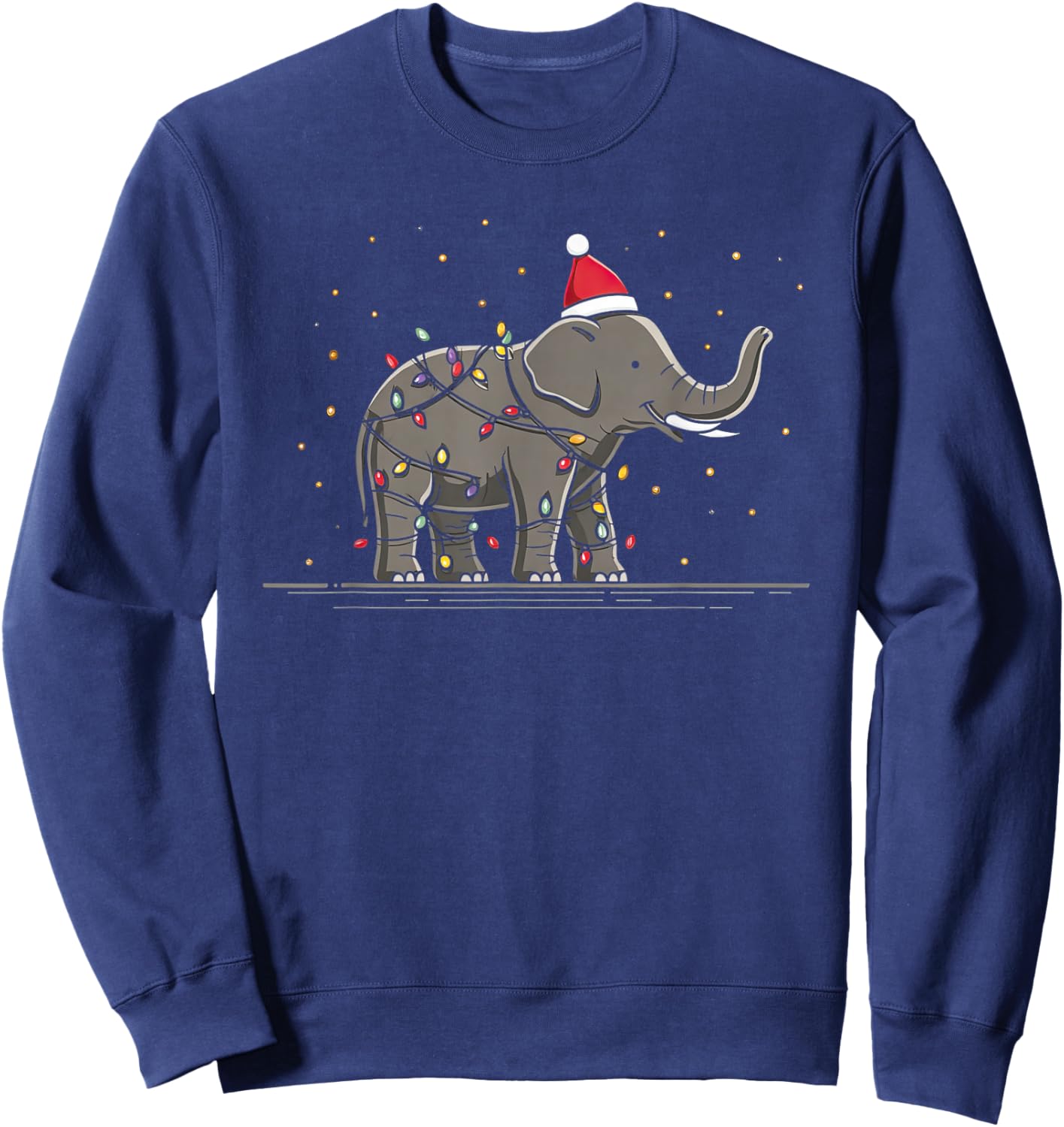 Funny Elephant Christmas Graphics Animal Lights Lover Sweatshirt - Sweatshirt | Navy